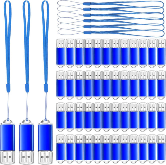 Hoteam 50 Pack USB 2.0 Flash Drives Bulk Blue Portable Thumb Drive with Hat USB Sticks Bulk with 50 Pcs Lanyards for Data Storage File Sharing Commercial Gift(4GB)