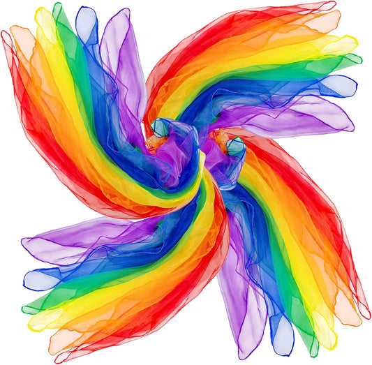 AIVIAI Juggling Scarves for Kids Play 24 Pcs Dance Music Scarfs Colorful Silk Actives Scarves Rhythm Band Scarves for Toddlers Children Movement(6 Colors)