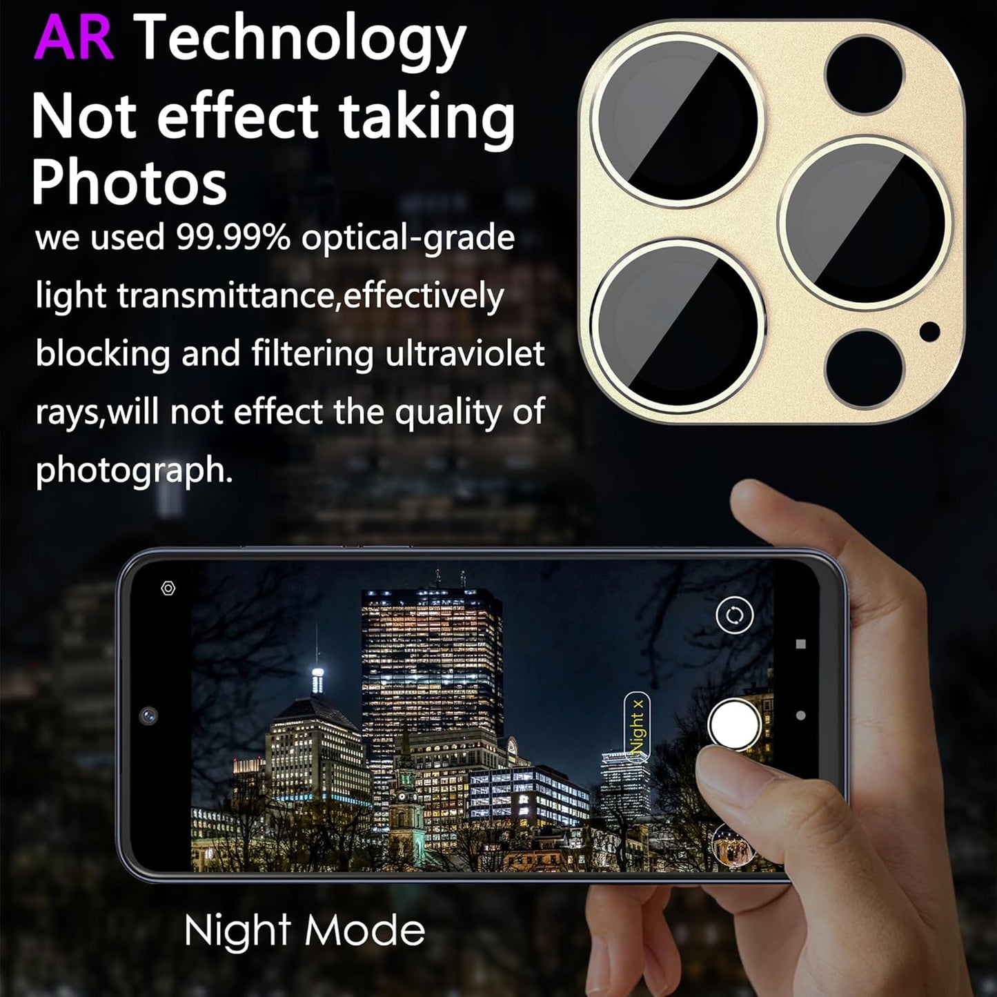 2 Pack Camera Lens Protector for iPhone 13 Pro/iPhone 13 Pro Max,[Not Easy to Breakn ] AR Tempered Glass Strong Adsorption Metal Camera Cover Screen-Gold