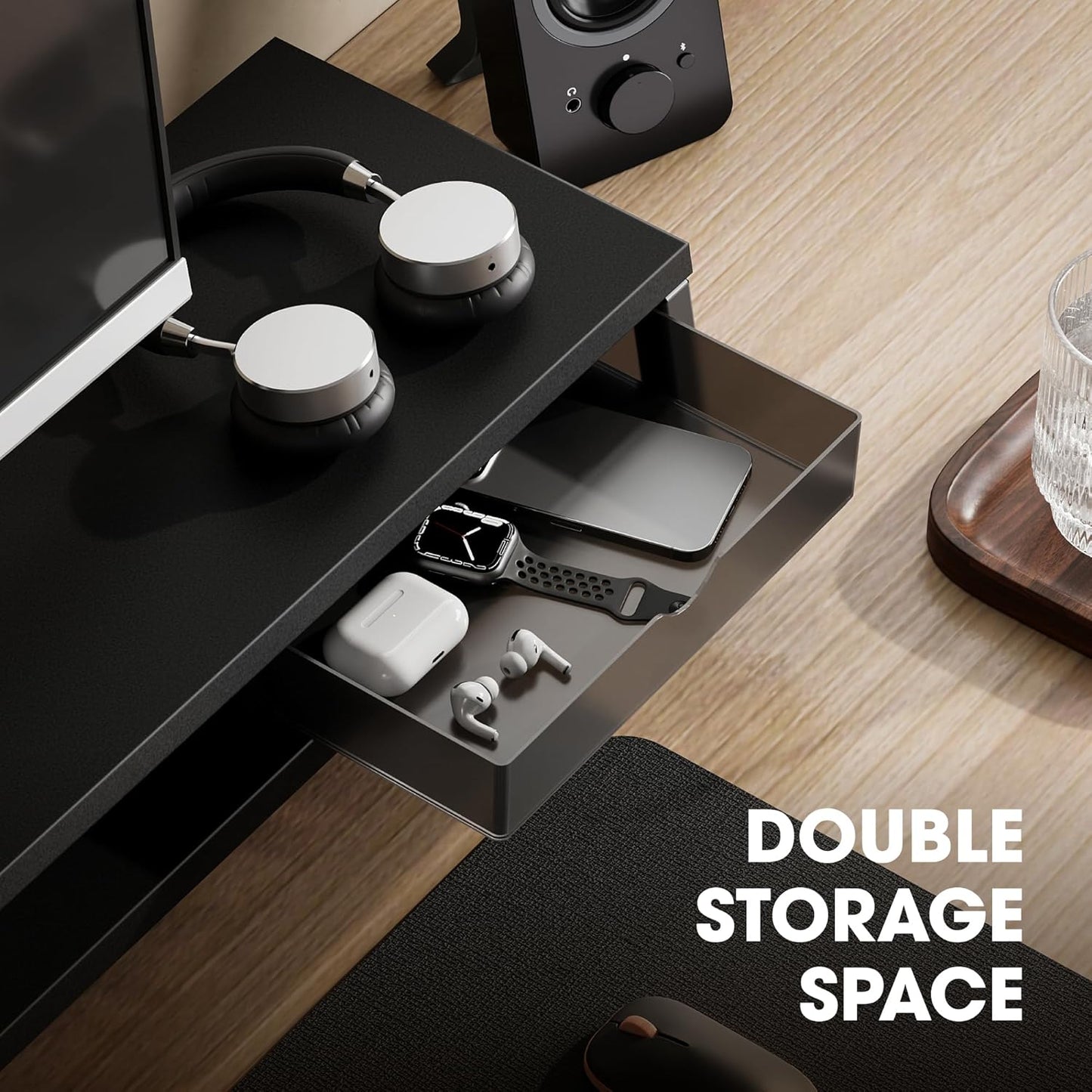 Fenge Dual Monitor Stand, Monitor Riser with Drawer, 42.5 Inch Large Computer Monitor Stand for 2 Monitors, 2 Tier Wooden Desk Shelf for Top of Desk