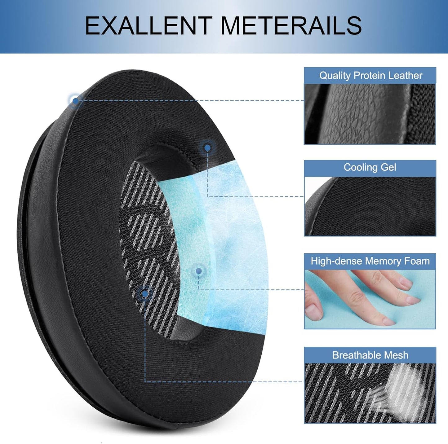 GEVO Ear Pads Cushions Replacement for Bose QC35 ii QC35, Earpads for Bose QuietComfort 35ii 35 Headphones with Protein Leather Noise Isolation Memory Foam (Cooling Gel Black)