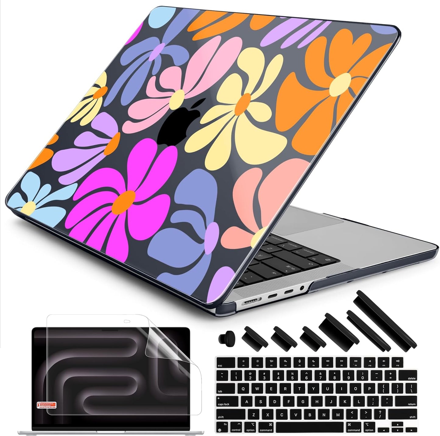 DONGKE for M4 MacBook Pro 16 Inch Case 2024 2023 2021 A3403 A3186 M3 A2991 M2 A2780 M1 A2485 Pro/Max Chip, Plastic Hard Shell Case & Keyboard Cover for Mac Pro 16 with Touch ID, Power Flowers
