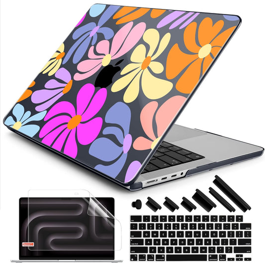 DONGKE for M4 MacBook Pro 16 Inch Case 2024 2023 2021 A3403 A3186 M3 A2991 M2 A2780 M1 A2485 Pro/Max Chip, Plastic Hard Shell Case & Keyboard Cover for Mac Pro 16 with Touch ID, Power Flowers