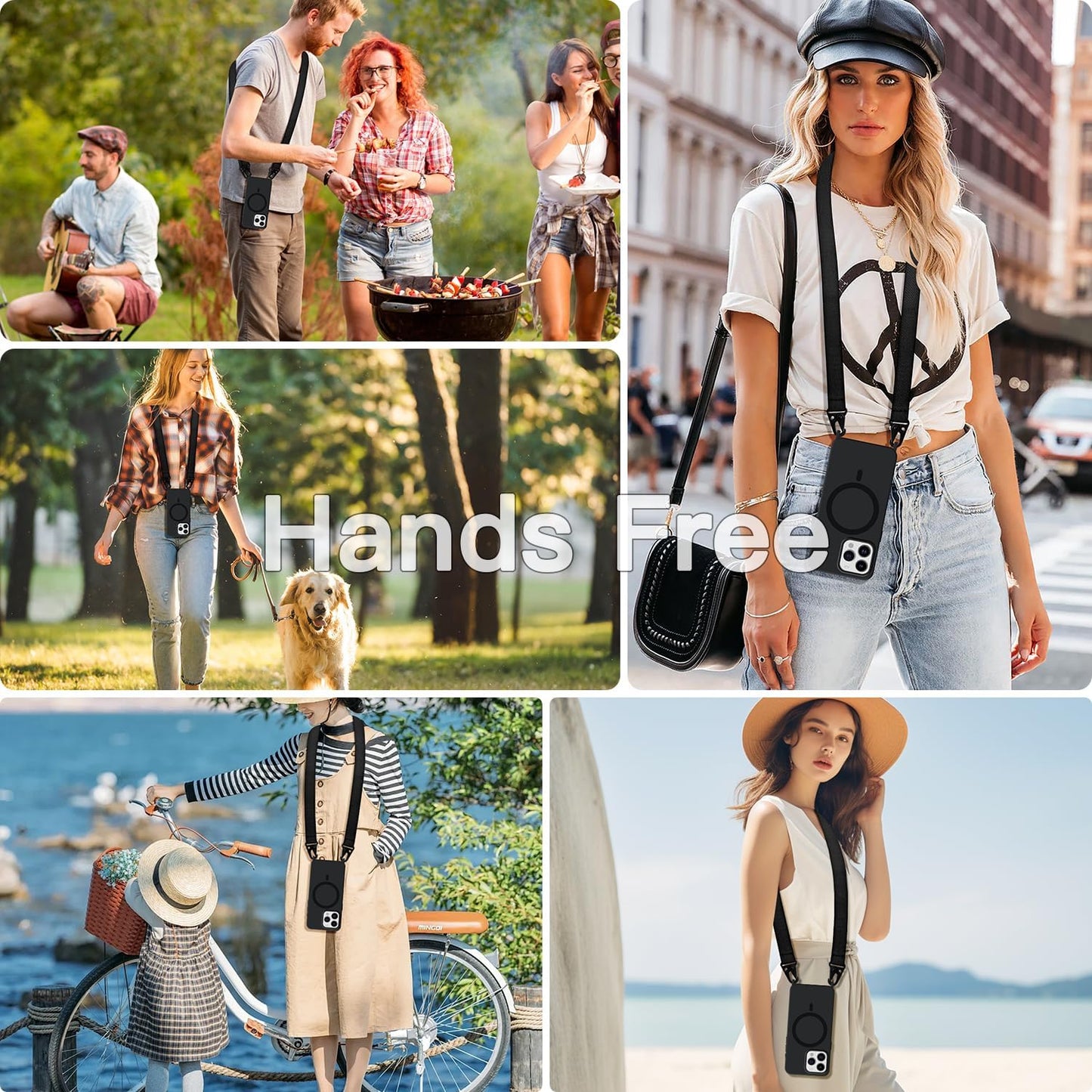 for iPhone 16 Case with Lanyard [Compatible with MagSafe], Crossbody Phone Case with Neck Strap Adjustable, Magnetic Phone Cover for iPhone 16 6.1'' Black