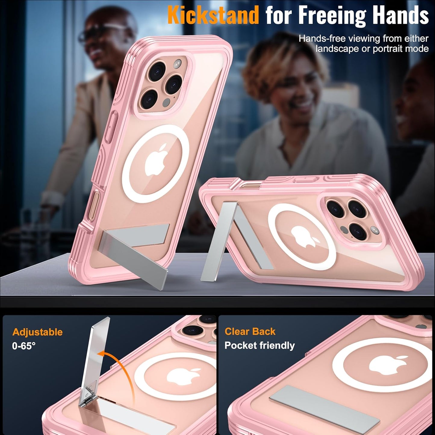 360° Protection Magnetic for iPhone 16 Pro Case Built-in 9H Privacy Screen Protector & Metal Stand[Fit for Magsafe][Anti-Spy][Lens Protector] Heavy Duty Shockproof Phone Case for iPhone 16 Pro