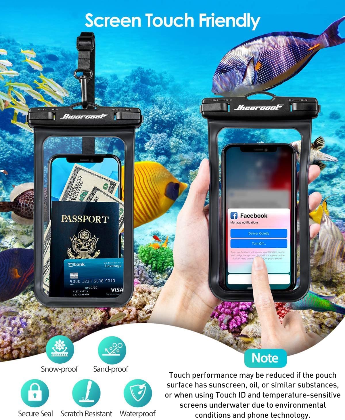 Hiearcool Waterproof Pouch for iPhone, Waterproof Phone Bag Travel Essentials Cruise Accessories Must Haves-4Pack Black