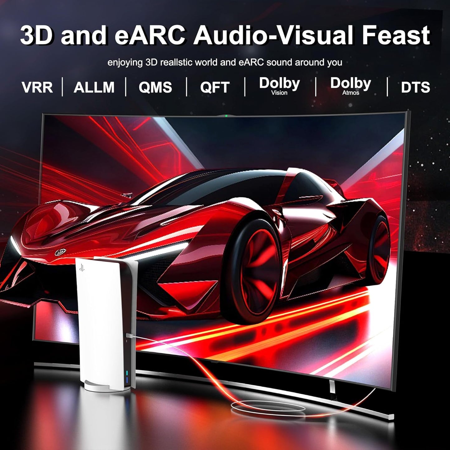 8K Fiber Optic HDMI Cable 100 FT, 8K@60Hz 4K@240Hz, Thin Extra Long HDMI Cable 48Gbps Ultra High Speed, Dynamic HDR, eARC, HDCP 2.2&2.3, 3D, Compatible for PS4/5/Xbox/TV/Laptop/Monitor