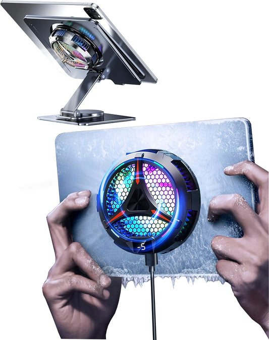 iPad Cooler,Magnetic Tablet Cooler for ipad/Surface pro/Samsung Tab,Universal Radiator with Temperature Display for Mobile Gaming,Tiktok Live Streaming(Including Tablet stand Holder)