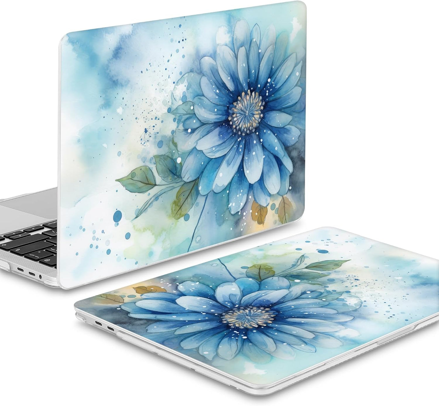 Mektron Designed Case for MacBook Pro 16 Inch A2141 Cover 2019 Release 16" with Liquid Retina Display/Touch ID, Plastic Hard Shell with Keyboard Skin & Screen Protector, Watercolor Blue Flower