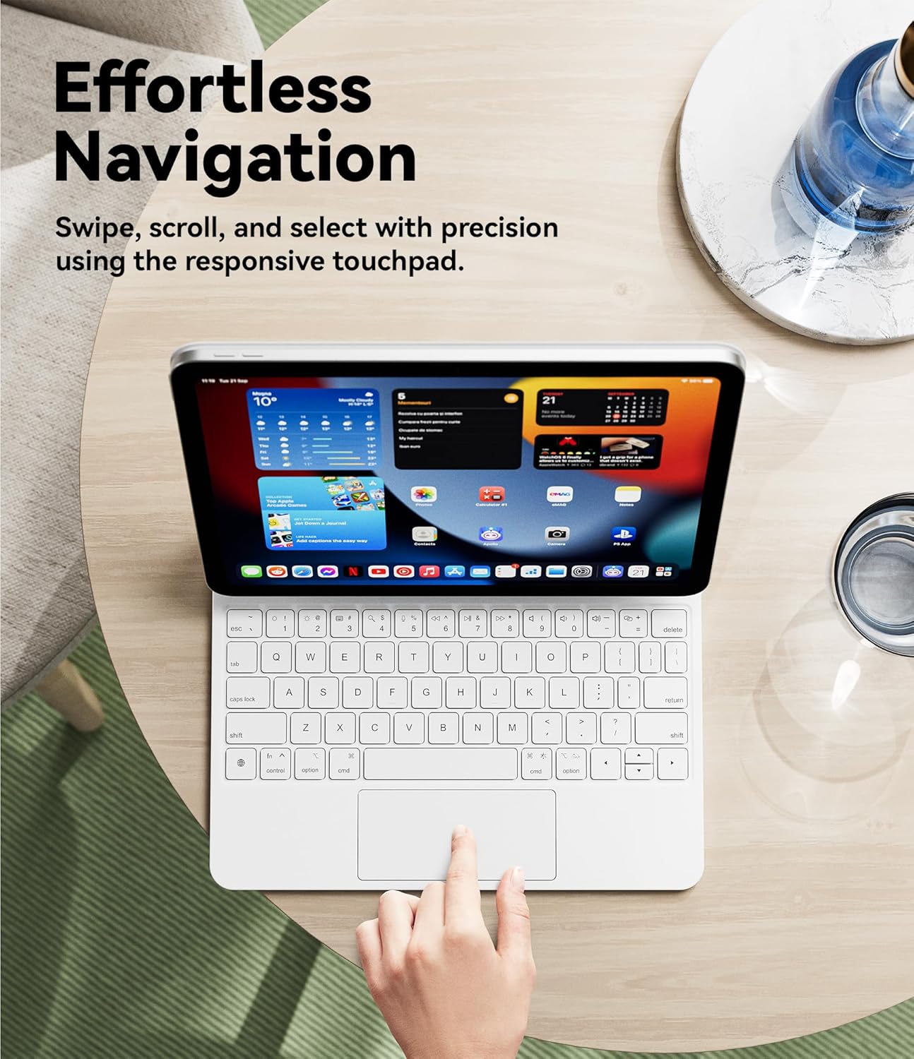 GreenLaw for iPad 11th(A16,2025)/10th(2022) Generation Case with Keyboard, Magic-Style Keyboard Stand, 7 Color Backlit, Stain-Resistant Surface, Multi-Touch Trackpad, White