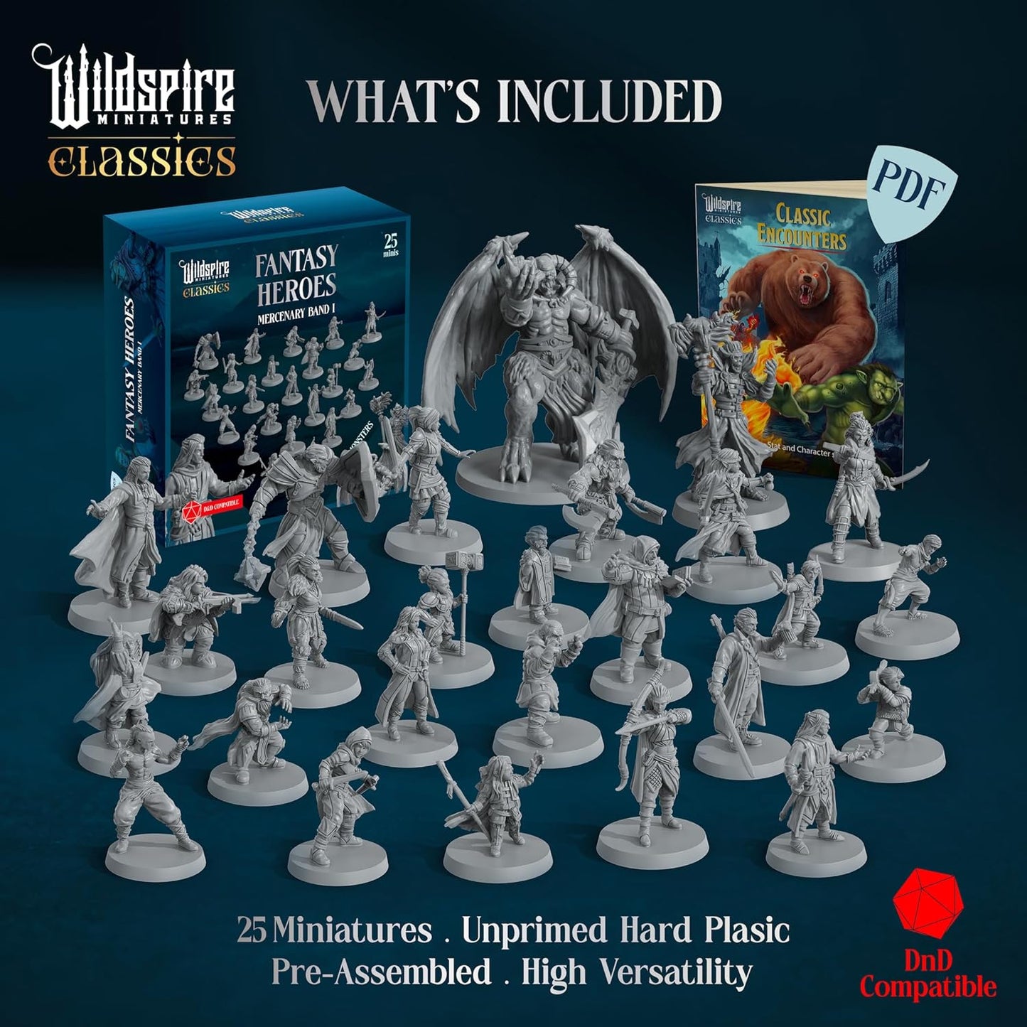 Classic Heroes - Mercenary Band I- 25 Paintable Characters for DND Miniatures Bulk I 28mm Dungeons Dragons D&D Miniatures I DND Minis D&D Figures Dungeons Dragons Figures Pathfinder Compatible