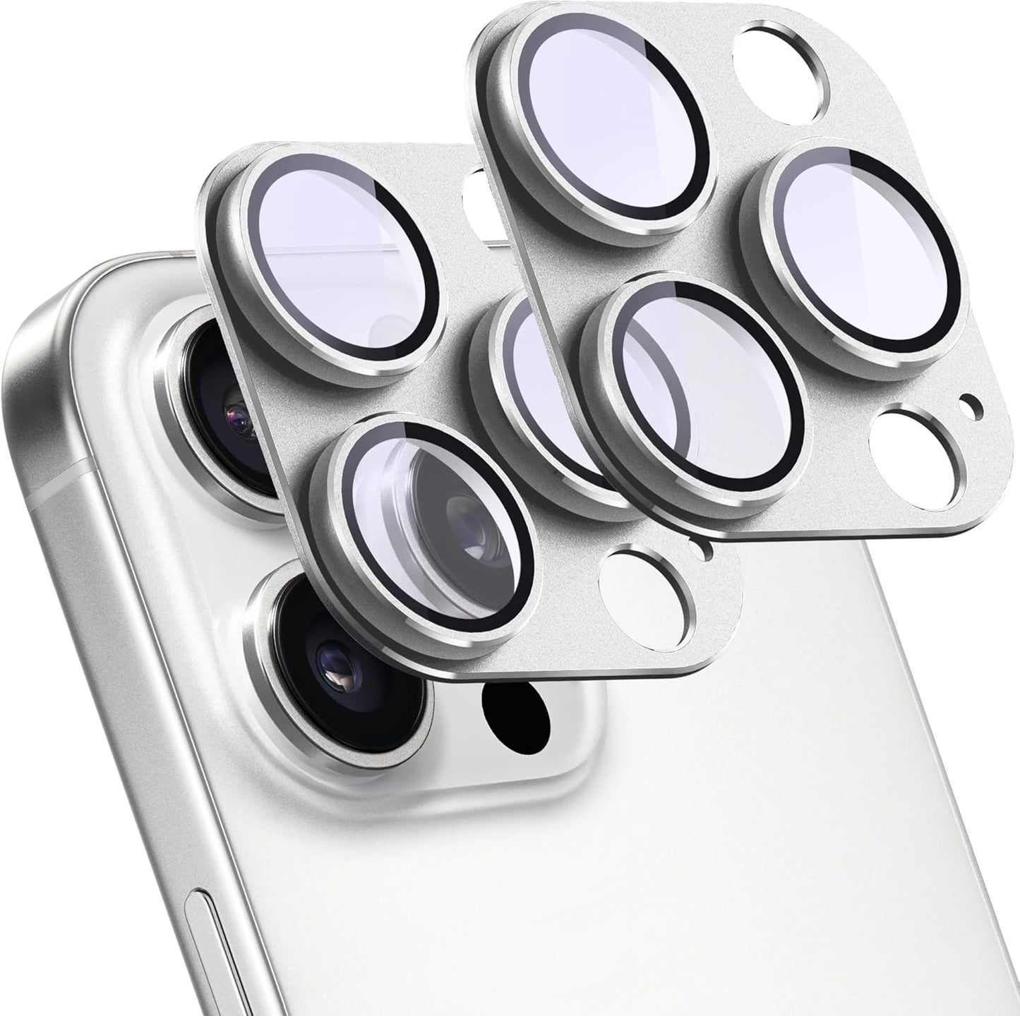 2 Pack Camera Lens Protector for iPhone 15 Pro/iPhone 15 Pro Max,[Not Easy to Breakn ] AR Tempered Glass Strong Adsorption Metal Camera Cover Screen-Silvery