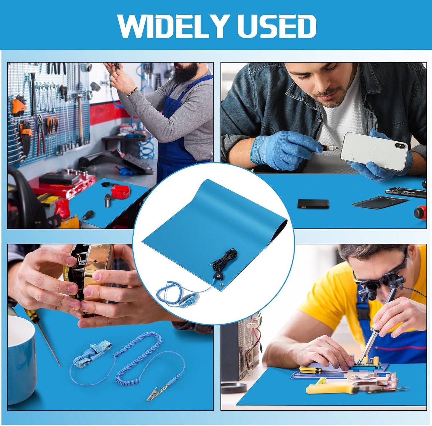 Anti-Static Mat Kits Includes Heat Resistant ESD Mats Anti Static Wrist Straps Grounding Cords Rubber Soldering Table ESD Pad for Computer PC Building Electronics Repair(2 Pack,17 x 25 in)