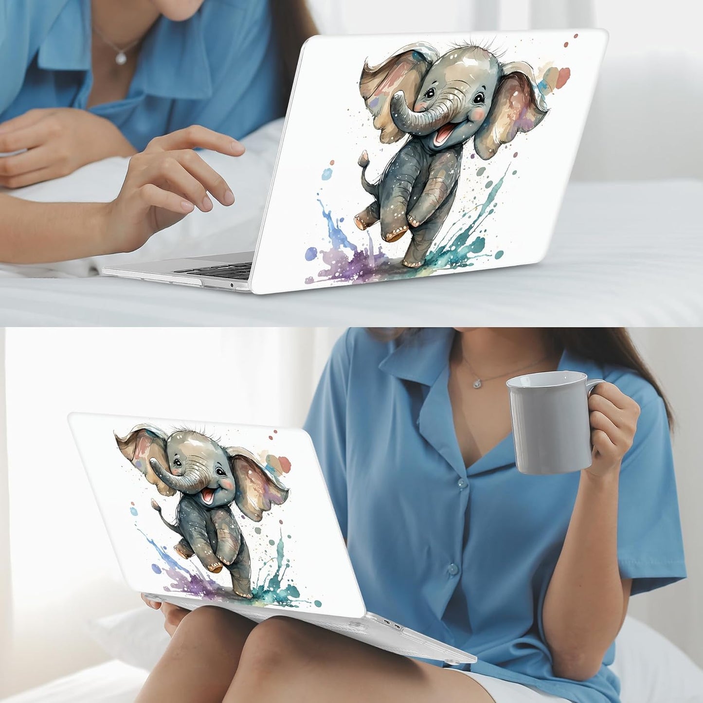 Mektron for MacBook Air 13 Case A1466/A1369 (2010-2017 Release), Snap-on Plastic Hard Shell Cover for MacBook Air 13.3 inch with Keyboard Cover, Cute Elephant