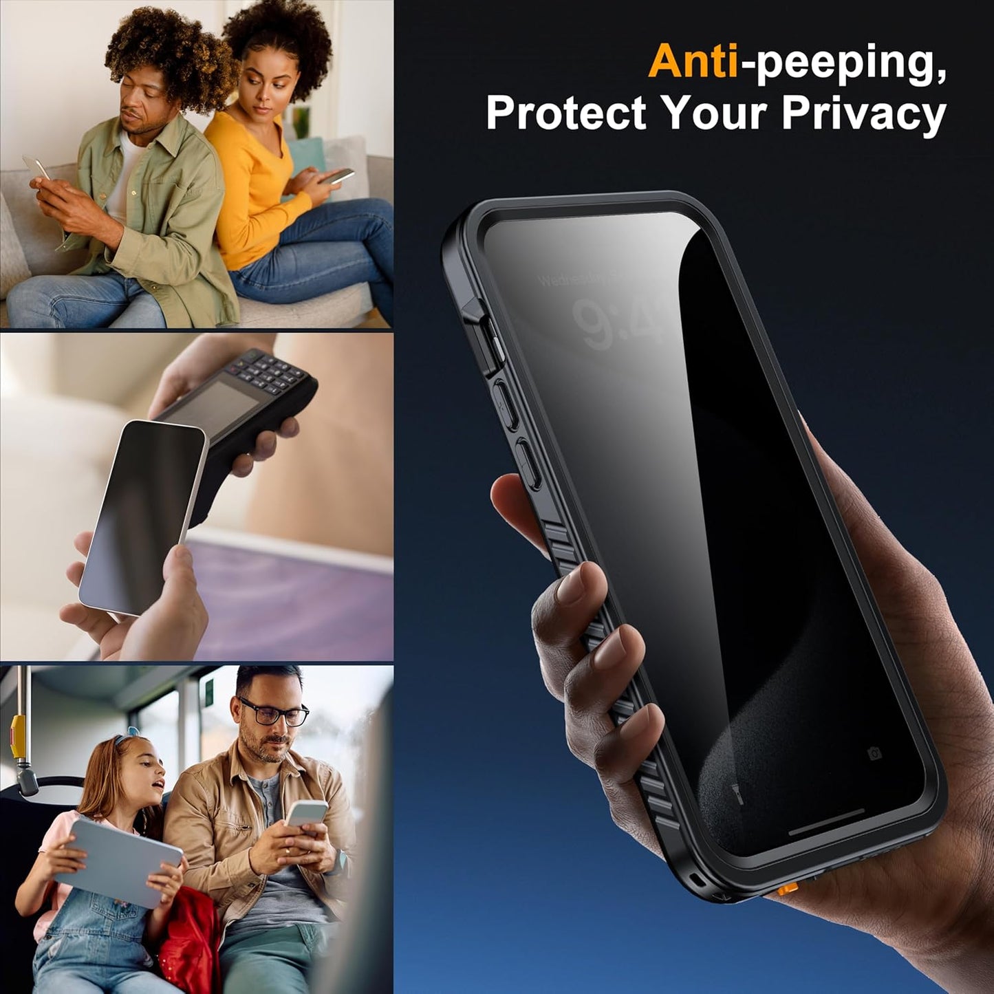 for iPhone 15 Pro Max Case Waterproof - Built-in Privacy Screen Protector & HD Screen Protector [IP68 Underwater] Shockproof Dustproof Full Body Protection iPhone 15 Pro Max Phone Case