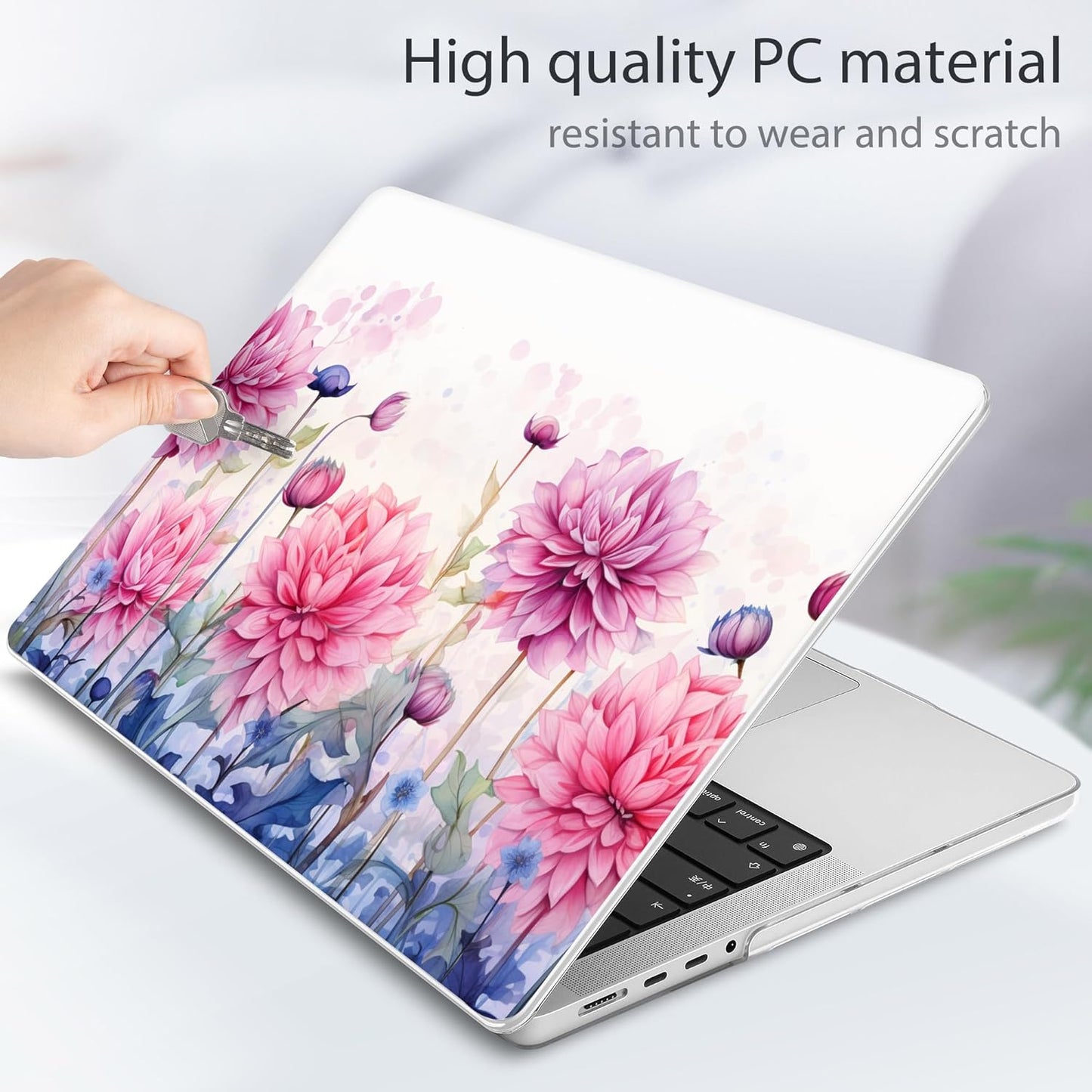 Tuiklol for MacBook Pro 14 Inch Case 2024-2021 Release M4 A3112 A3401 A3185/M3 A2918 A2992/M2 A2779/M1 A2442 Pro/Max,Hard Shell Case with Keyboard Cover & Screen Protector for Touch ID,Pink Flowers