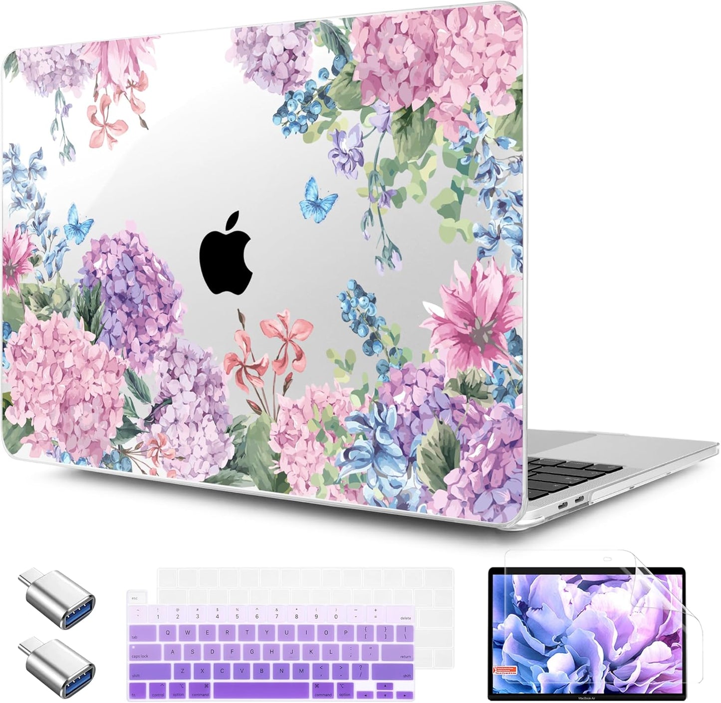 TWOLSKOO Compatible with MacBook Pro 13 inch Case 2023-2016 A2338 M2/M1 A2251 A2289 A2159 A1989 A1706, Plastic Hard Shell Cover & Keyboard Skin & Screen Protector, Colorful Hydrangea