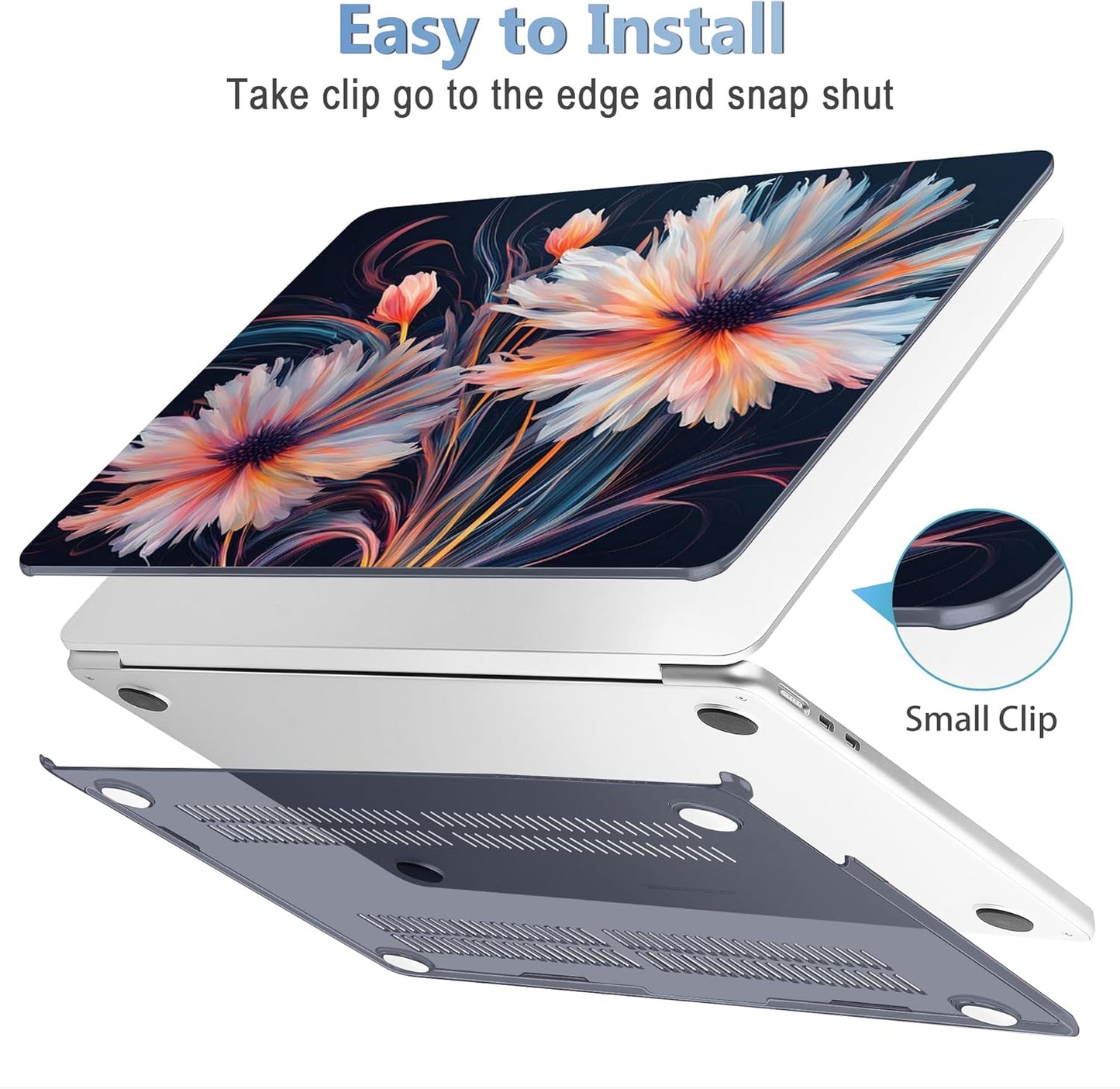 Mektron Compatible with M4 MacBook Air 15 inch Case 2025 A3241 2024 2023 M3 A3114 A2941 M2 Liquid Retina Display Touch ID, Plastic Hard Case & Keyboard Skin & Screen Protector - Floral C337