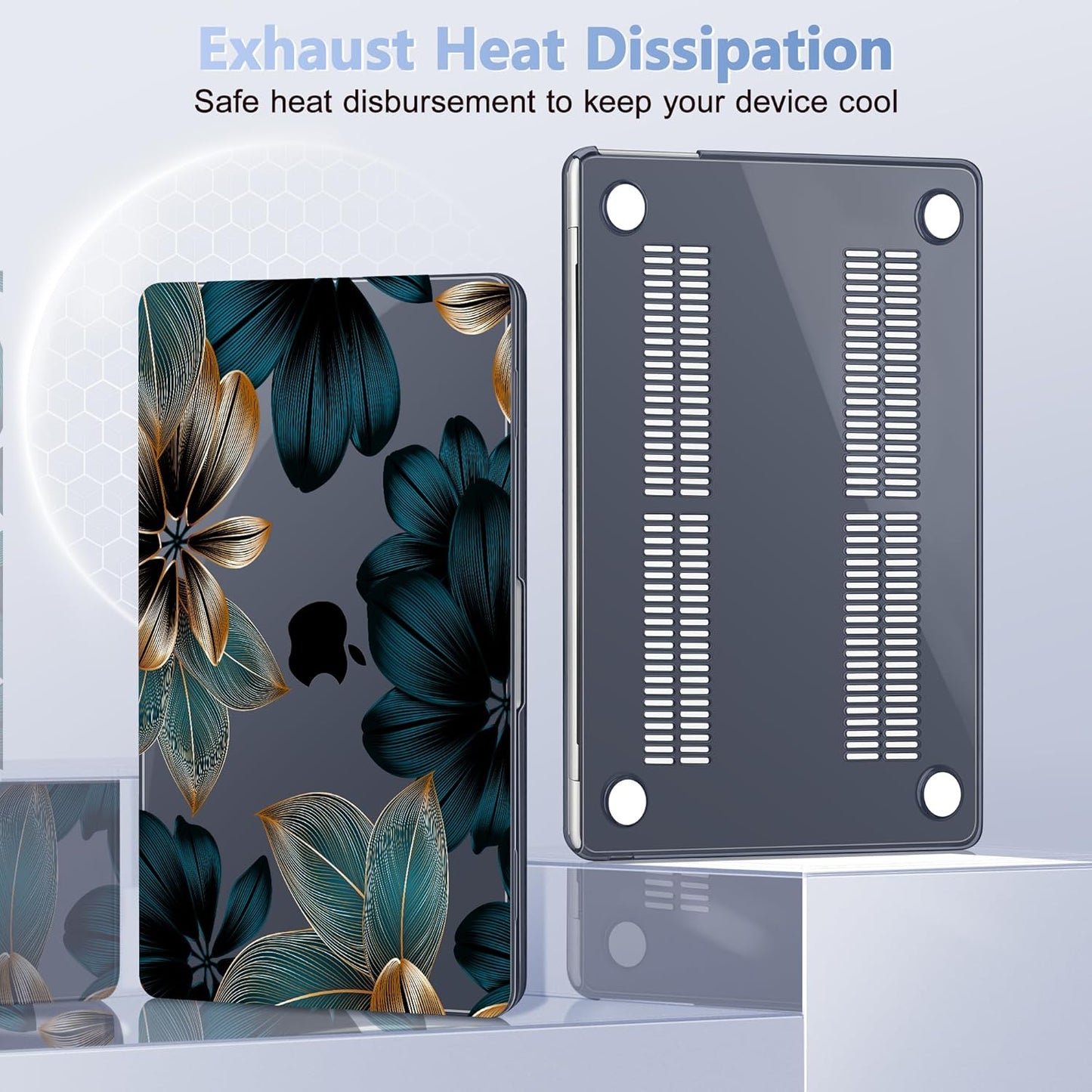 Case for MacBook Air 15 Inch 2025 2024 2023 Release M4 A3241 M3 A3114 M2 A2941, Hard Shell with Screen Protector & Keyboard Cover, Compatible with Touch ID - Leaves