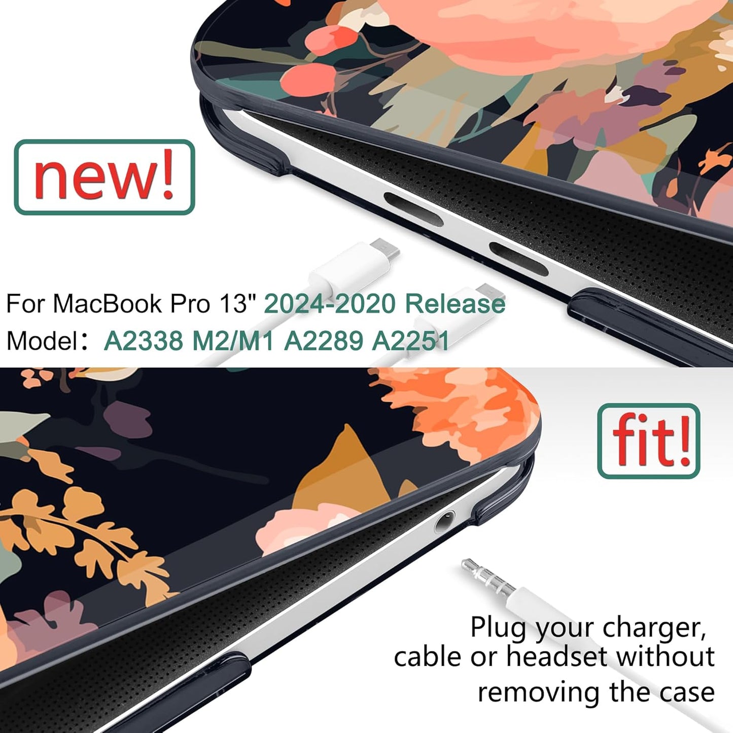 TWOLSKOO Compatible with MacBook Pro 13 inch Case 2023-2016 A2338 M2/M1 A2251 A2289 A2159 A1989 A1706, Plastic Hard Shell Cover & Keyboard Skin & Screen Protector, Bright Abstract Flowers