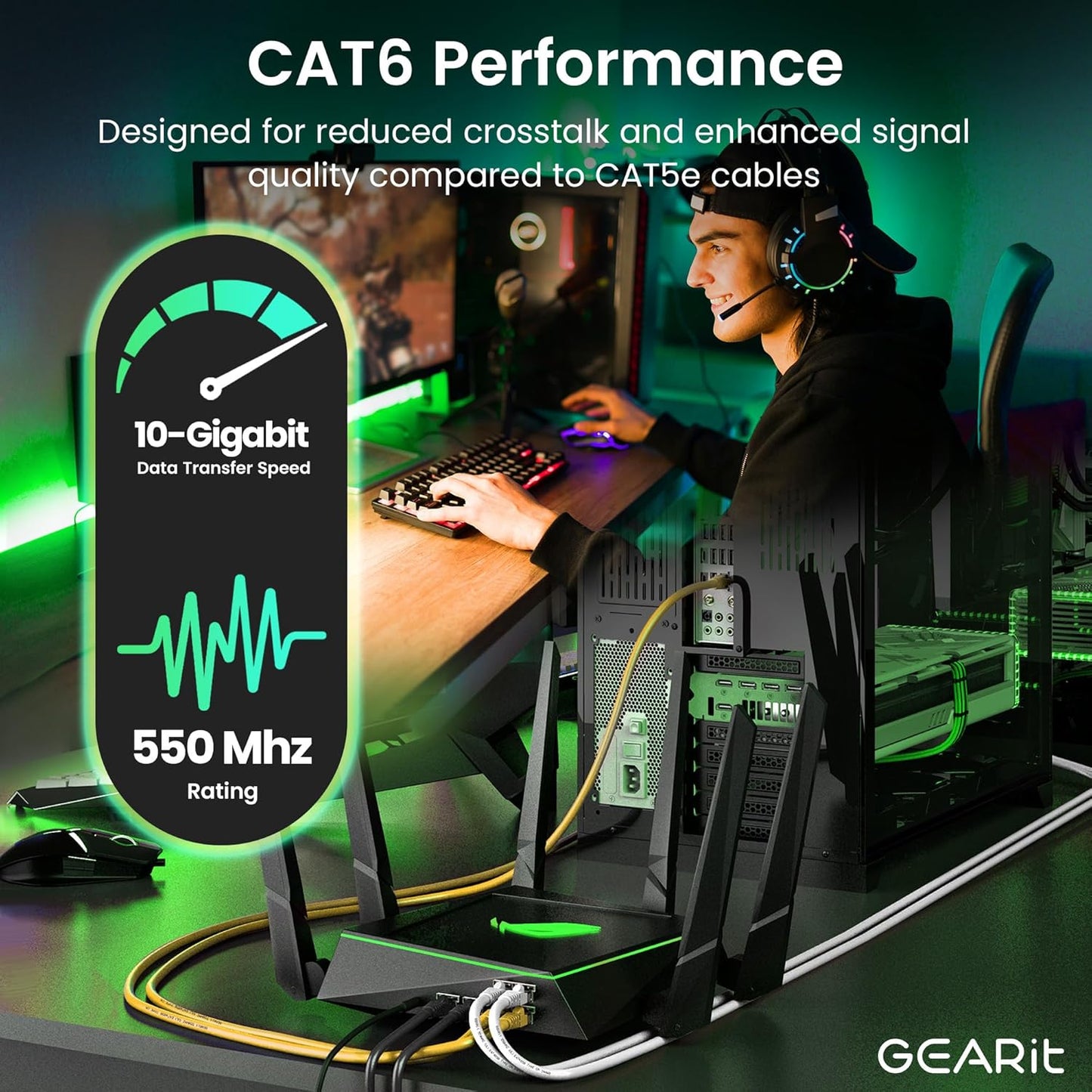 GearIT Cat 6 Ethernet Cable (24-Pack 0.5 Feet) Cat6 Network Patch, 10Gbps, RJ45, Snagless Cord, Gold-Plated Connectors, Internet for PC, TV, Tablet, Router, Printer, Servers, IT Data Center - Yellow