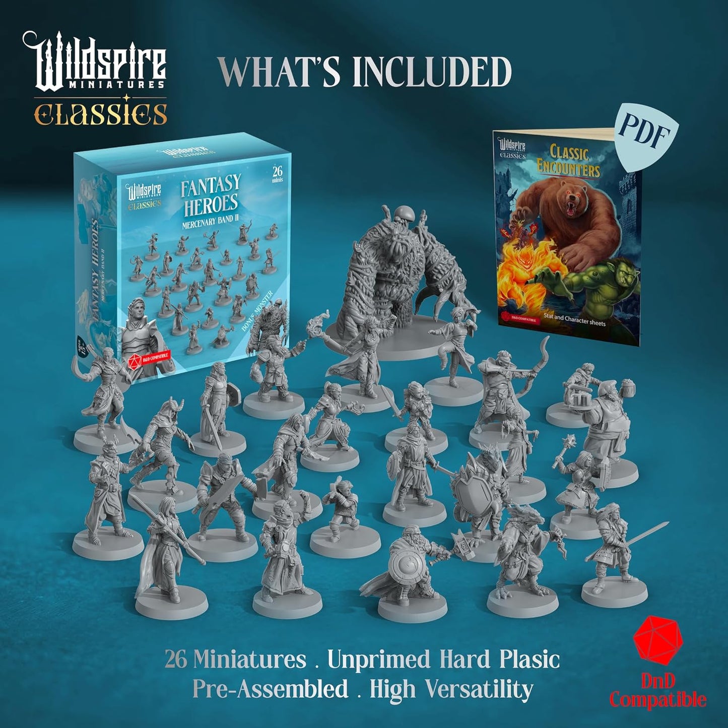 Classic Heroes - Mercenary Band II - 26 Paintable Characters for DND Miniatures Bulk I 28mm Dungeons Dragons D&D Miniatures I DND Minis D&D Figures Dungeons Dragons Figures Pathfinder Compatible