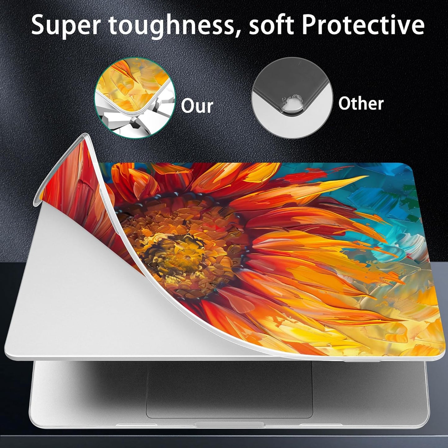 for MacBook Pro 16 inch Case 2021 2022 2023 2024 Release A3186 A3403 M4 A2991 M3 A2780 M2 A2485 M1 Pro/Max, Hard Shell Case with Screen Protector & Keyboard Cover, Sunflower