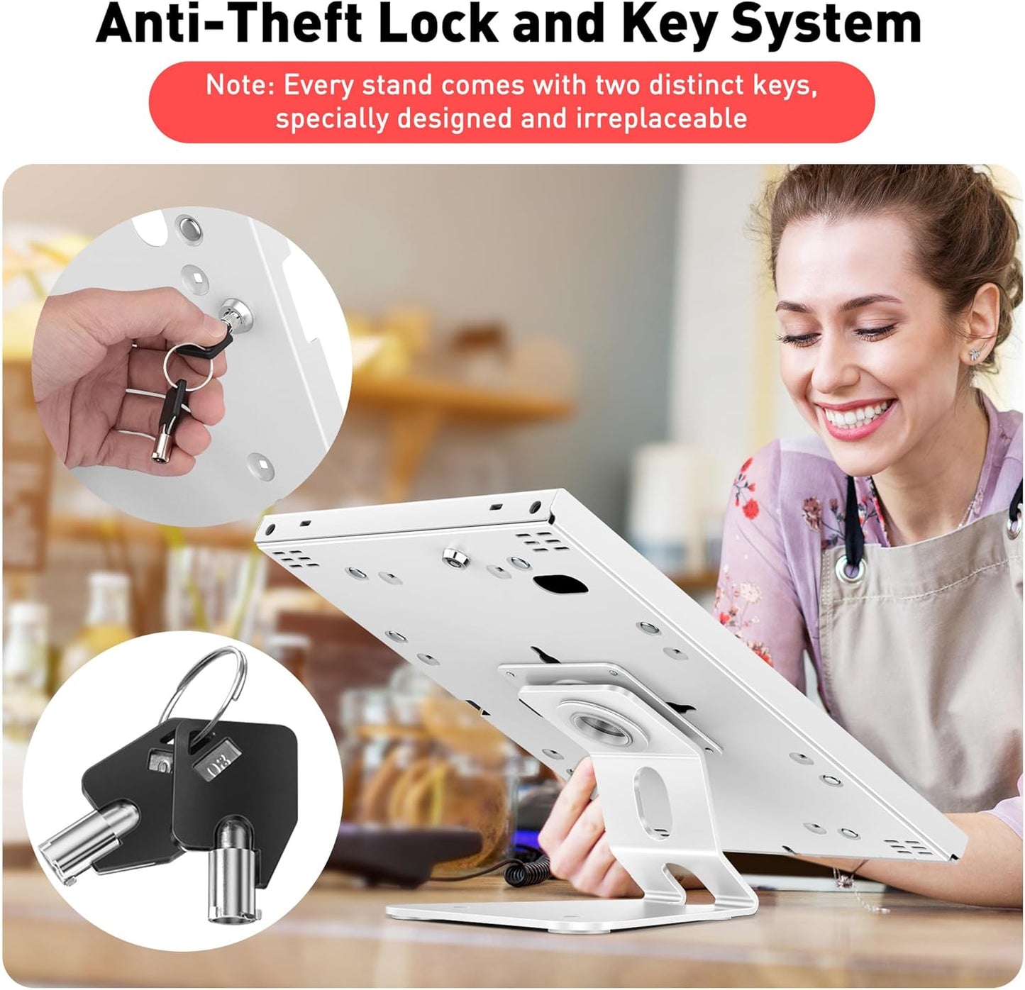 AboveTEK Anti-Theft Tablet Stand – iPad Locking & Security Stand, Countertop & Wall Mount POS Stand, 360° Swivel Kiosk Stand for iPad/iPad Air/iPad Pro – Ideal for Retail Business (White)