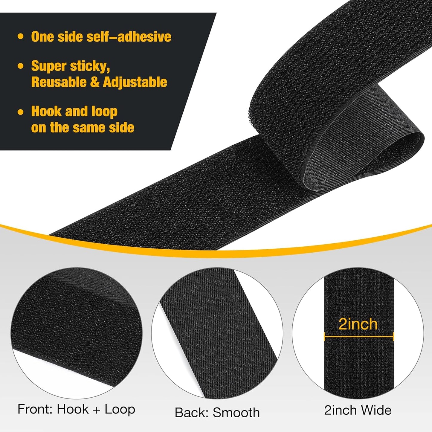 26ft x 2in Heavy Duty Cable Straps with 20pcs Plastic Buckles, Free Cut to Length Cinch Strap, Reusable & Adjustable Hook and Loop Straps for Cable Ties, Cord Organizer, Wire Management