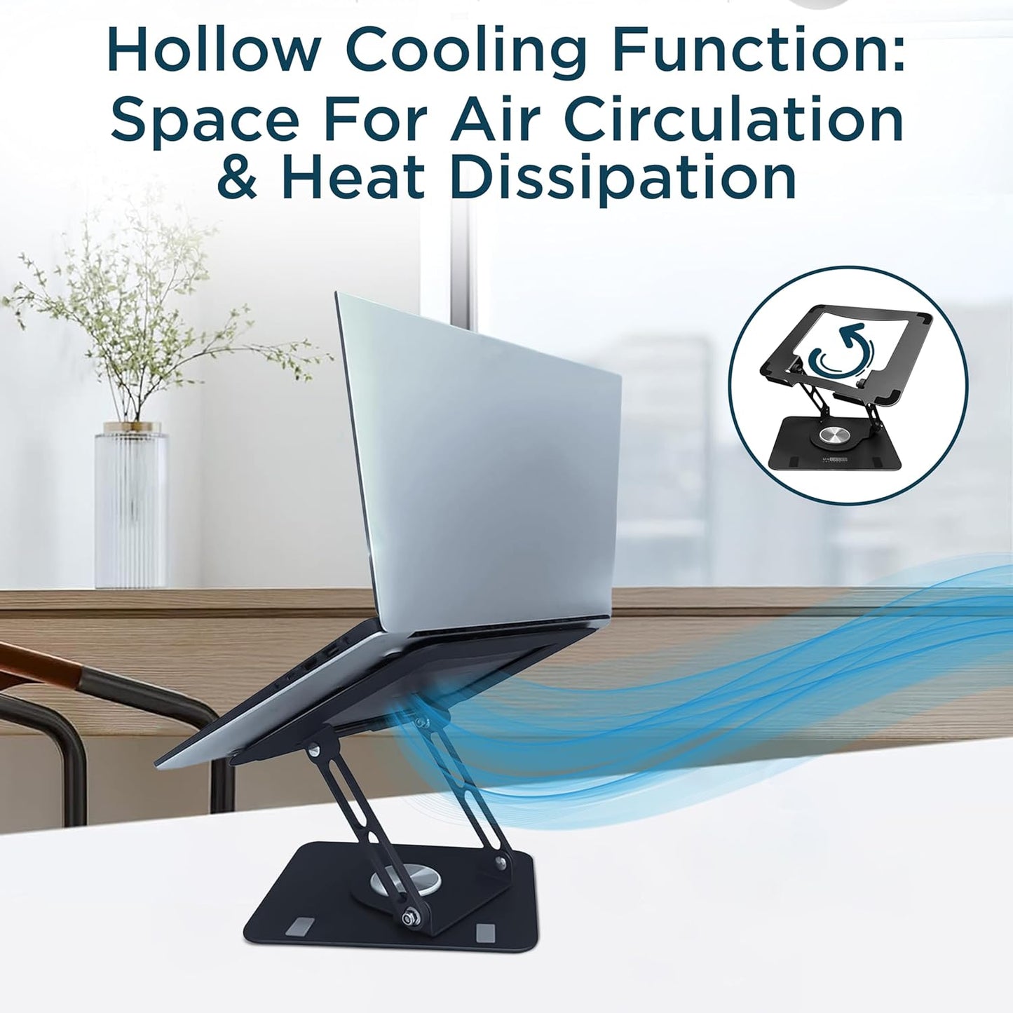 Uncaged Ergonomics Swivel Laptop Stand for Desk, Adjustable Computer iPad Stand for Desk w/ 360 Rotation, Portable Laptop Holder for Home Office Ergonomic Supplies (Black)