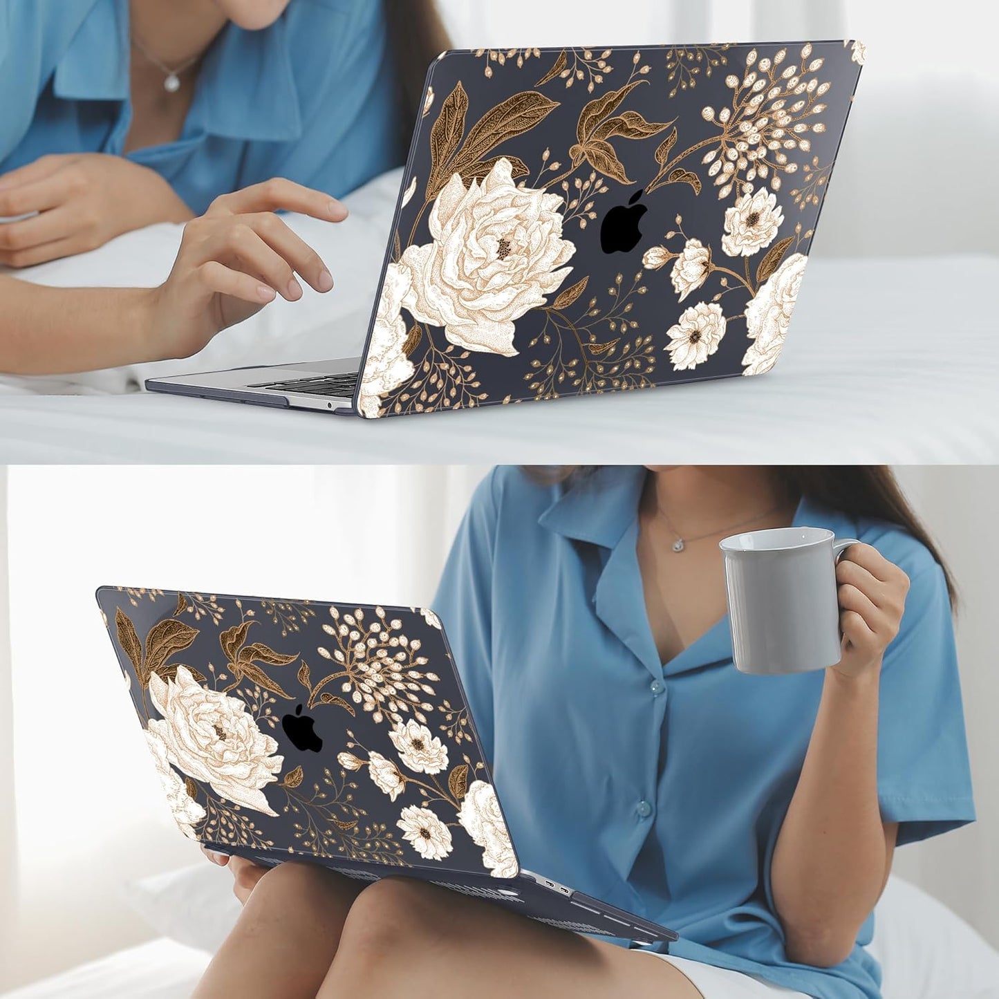 Mektron for MacBook Air 13 Case A1466/A1369 (2010-2017 Release), Snap-on Plastic Hard Shell Cover for MacBook Air 13.3 inch with Keyboard Cover, Peonies and Roses