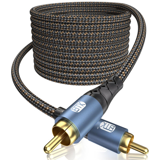 EMK Subwoofer Cable RCA to RCA Audio Cable 24K Gold-Plated Nylon Braided Double Shielded Digital Analogue Supports Amplifiers,Home Theater,Hi-Fi Systems,Subwoofer(30ft/10m)