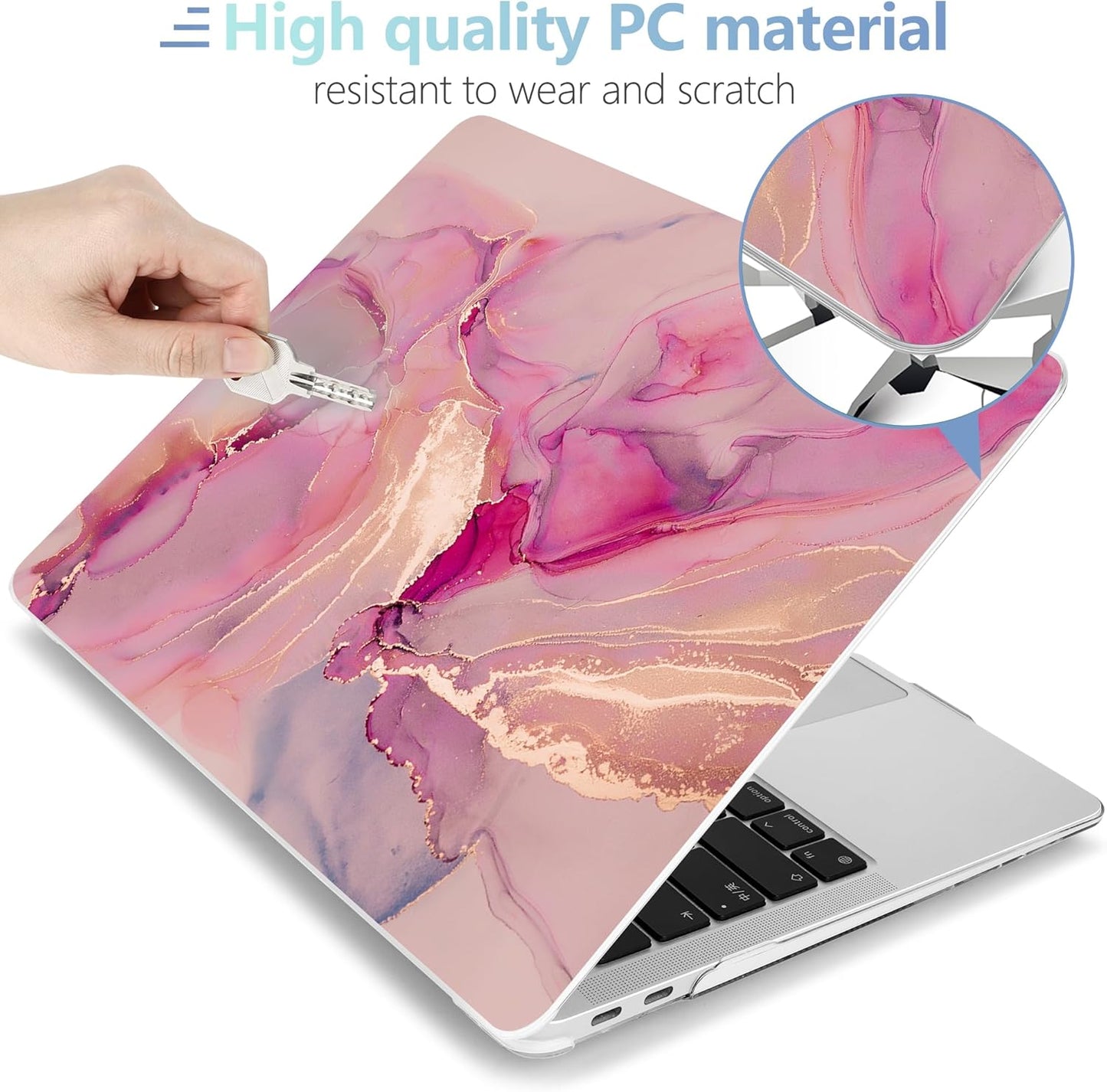 MEEgoodo for MacBook Air 13.3 inch Case 2021 2020 2019 2018 A2337 M1 A2179 A1932,Clear Case for MacBook Air M1,Laptop Shell with Keyboard Webcam Cover&Trackpad Film&Type C Adapter,Gold Splashes Marble