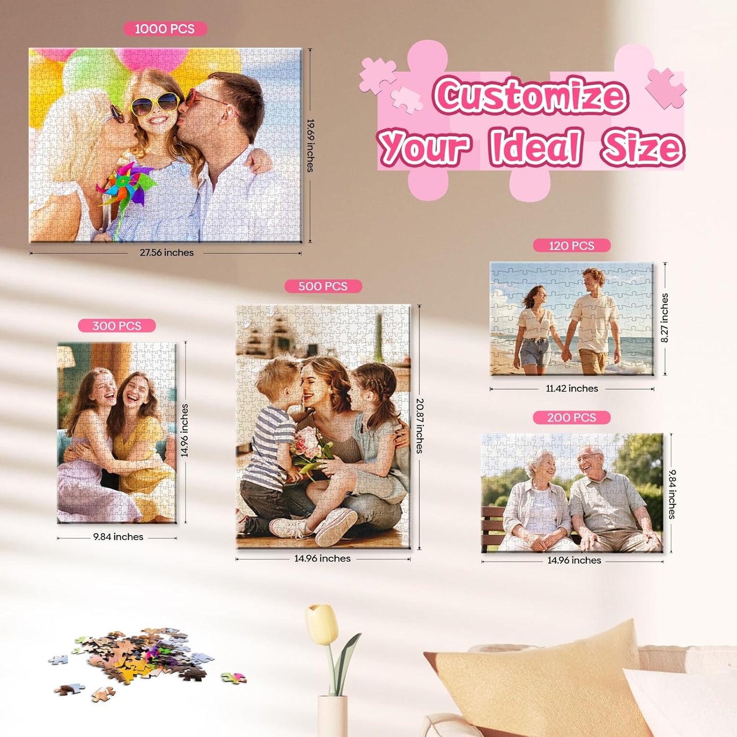 Custom Photo Jigsaw Puzzle for Adults, Personalized Puzzles from Pictures 120/200/300/500/1000 Pieces, Customized Puzzle Gifts for Family Birthday Wedding