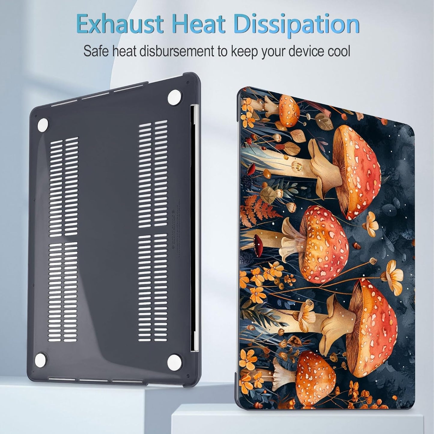 Mektron for MacBook Air 13 Case A1466/A1369 (2010-2017 Release), Snap-on Plastic Hard Shell Cover for MacBook Air 13.3 inch with Keyboard Cover, Mushrooms