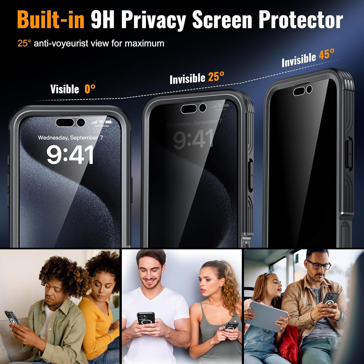 360° Protection Magnetic for iPhone 16 Pro Case Built-in 9H Privacy Screen Protector & Metal Stand[Fit for Magsafe][Anti-Spy][Lens Protector] Heavy Duty Shockproof Phone Case for iPhone 16 Pro