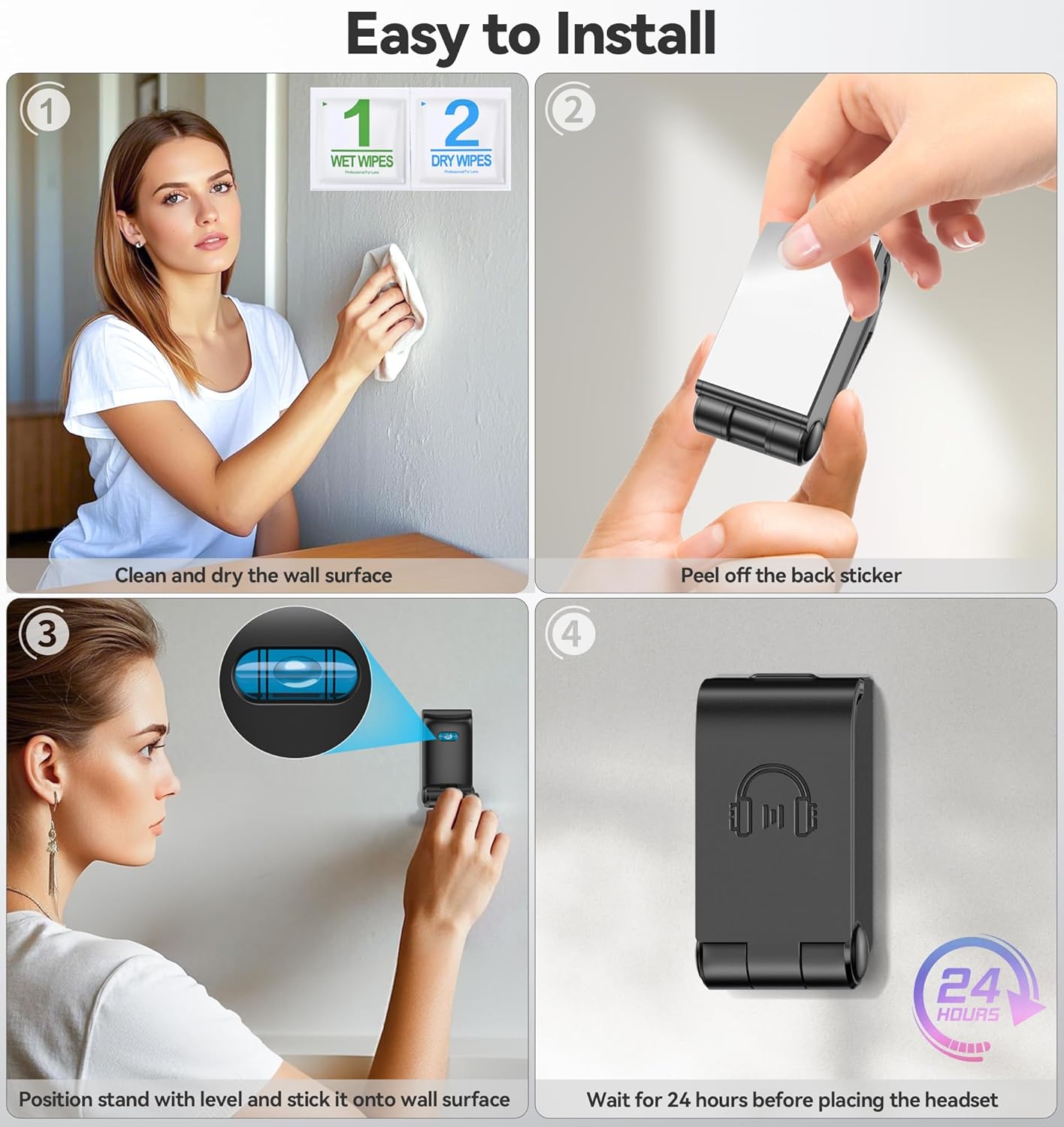 Headphone Stand, Wall Mount Headset Hanger, Gaming Headphone Holder Hook Clip, Foldable Headset Stand Desk Holder for PC Earphone Accessories, Black(2 Pack)