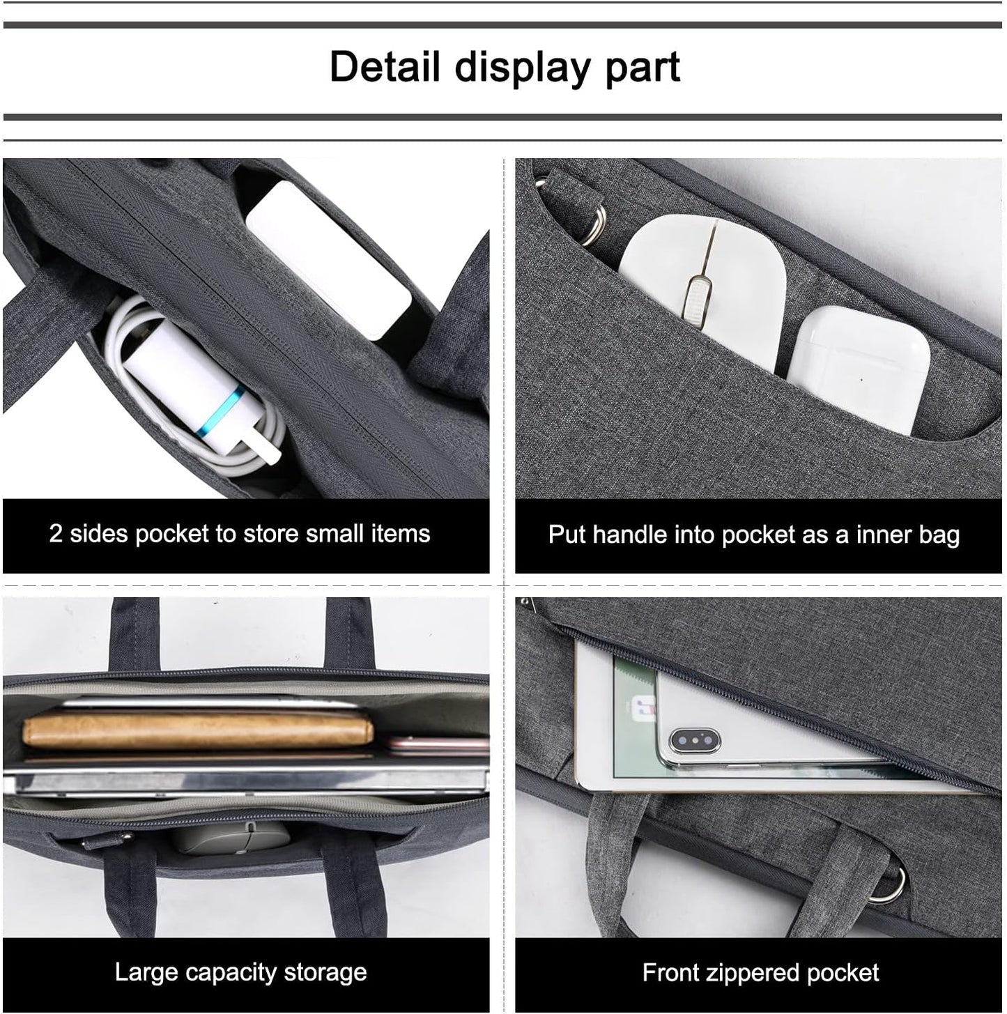 Voova Laptop Bag 13 14 Inch, Waterproof Computer Sleeve Carrying Case with Shoulder Straps & Handle Compatible with Macbook Air 13 M2/M3/M4, MacBook Pro 13/14, HP Dell Lenovo Chromebook 14, Grey