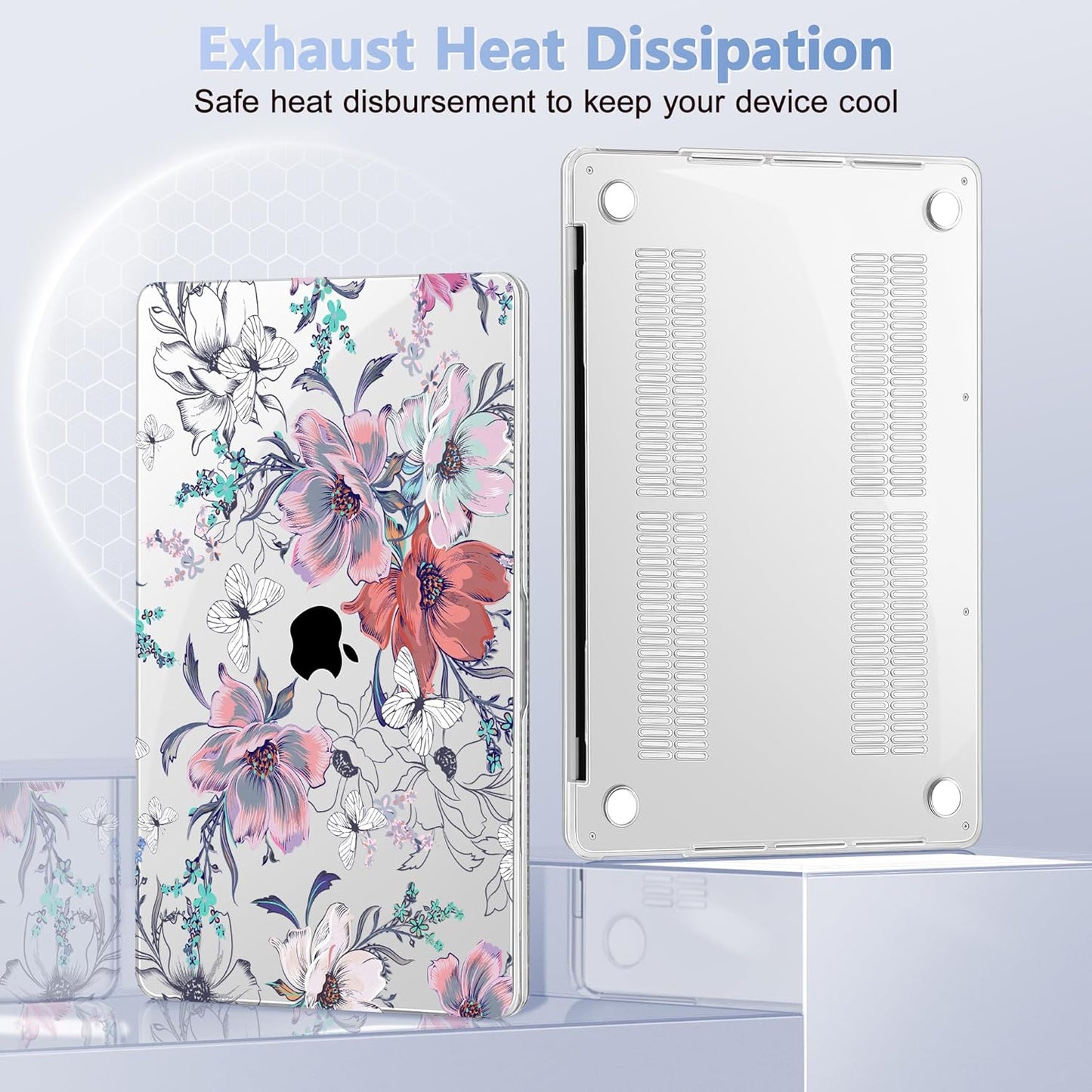 Case for MacBook Pro 13 inch with/Without Touch Bar (2016-2022, M2 A2338 M1 A2289 A2251 A2159 A1989 A1706 A1708), Hard Shell + Keyboard Cover + Dust Plug, Floral C319