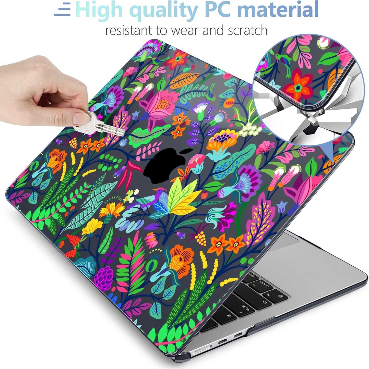 MEEgoodo for M4/M3/M2 MacBook Air 15.3 inch Case 2025 2024 2023, Case Fit Model (A3241/A3114/A2941) for MacBook Air 15 inch, Laptop Hard Shell with Keyboard Cover, Bright Flowers & Tropic Leaves