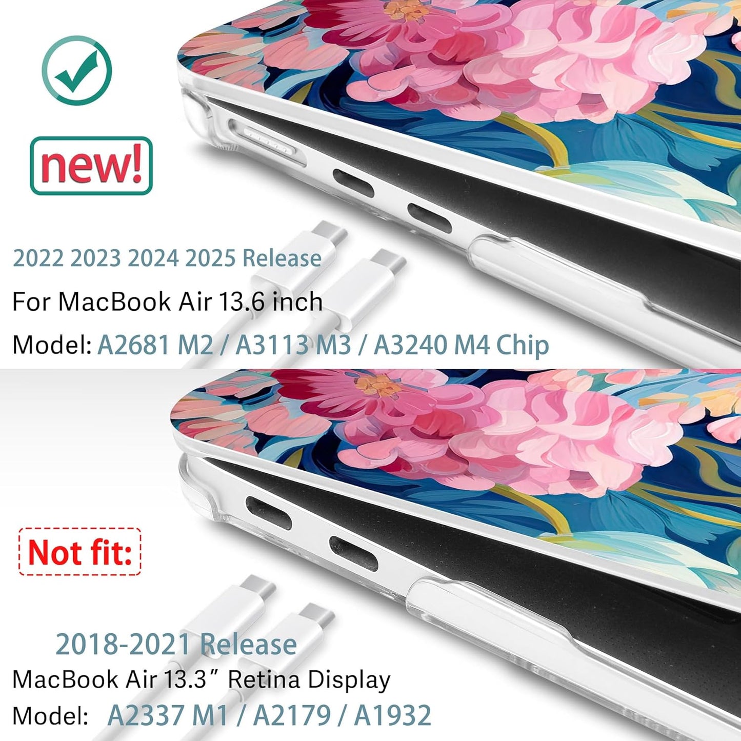 May Chen for MacBook Air 13.6 Inch Case 2025/2024/2023/2022 Release (Model A2681 A3113 A3240, M2 M3 M4 Chip) – Hard Shell Laptop Cover with Keyboard Cover & Screen Protector，Flowers Painting