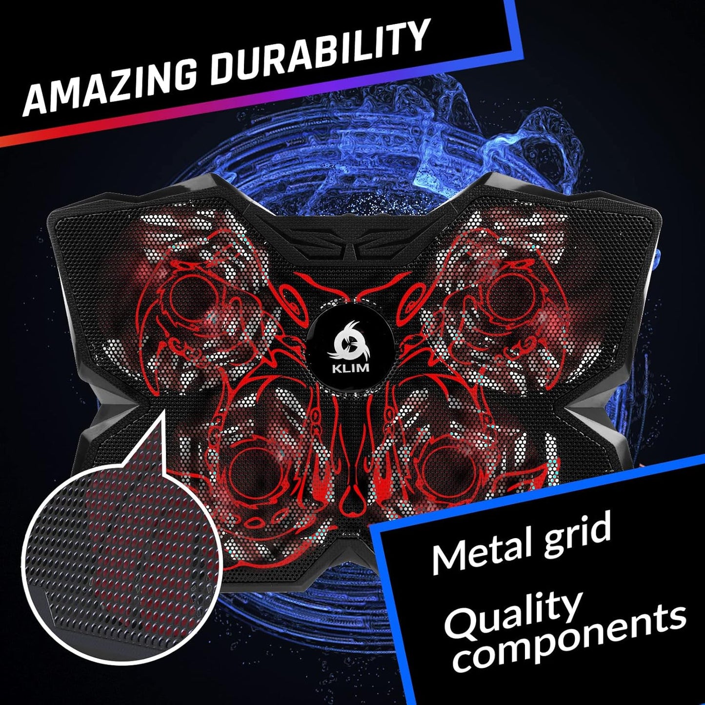 KLIM Wind Laptop Cooling Pad - More Than 500,000 Units Sold - New - Powerful Rapid Action Laptop Cooler - Laptop Stand with 4 Cooling Fans - 2 USB Ports - PC Mac PS5 PS4 Xbox One - Cobra Red