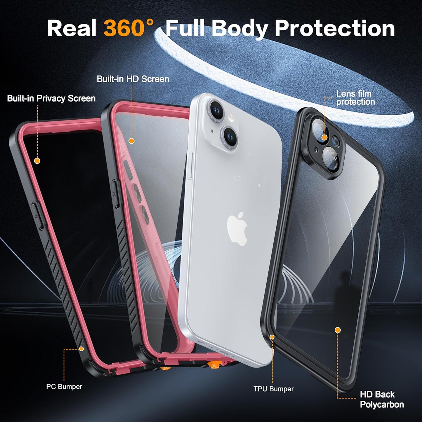 for iPhone 15 Plus Case Waterproof - Built-in Privacy Screen Protector & HD Screen Protector [IP68 Underwater] Shockproof Dustproof Full Body Protection iPhone 15 Plus Phone Case Pink
