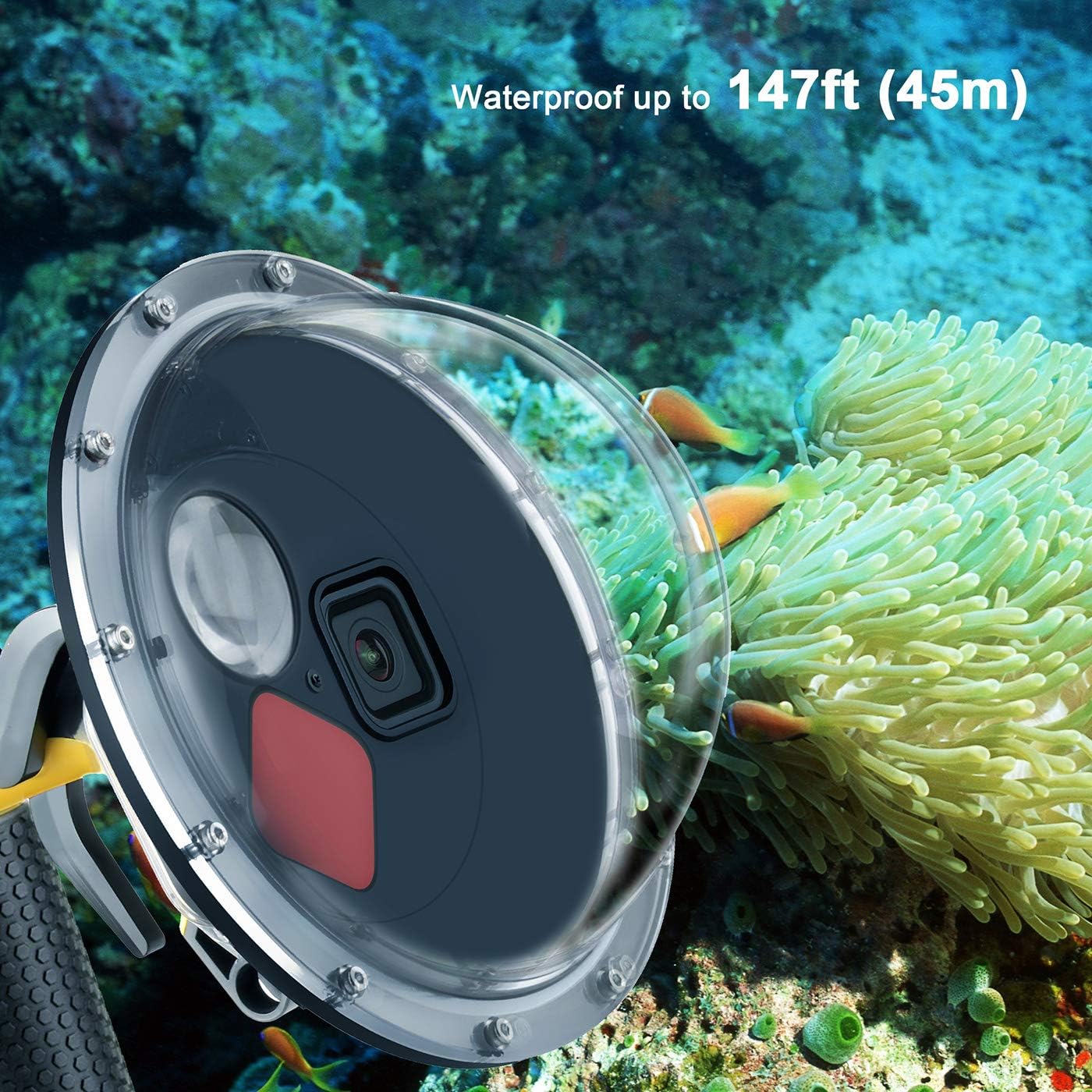 Dome Port for GoPro Hero 8 Black, Dome Port Lens with Waterproof Housing Case, Trigger, Floating Hand Grip, Built-in Switchable Red Filter and 10x Macro Filter