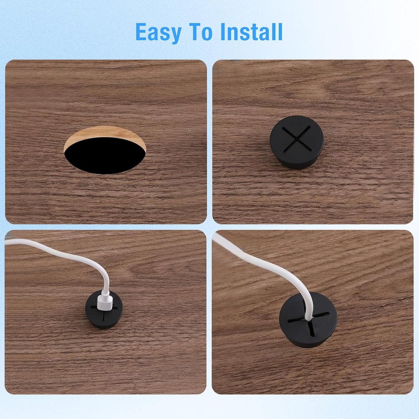 Desk Grommet, 1 in 25 mm Silicone Rubber Grommets, Black Desk Hole Cover for Cables, Flexible Wall Cord Pass Through Grommet for Office Table Computer Home Furniture Wire Organizer-8 Pcs