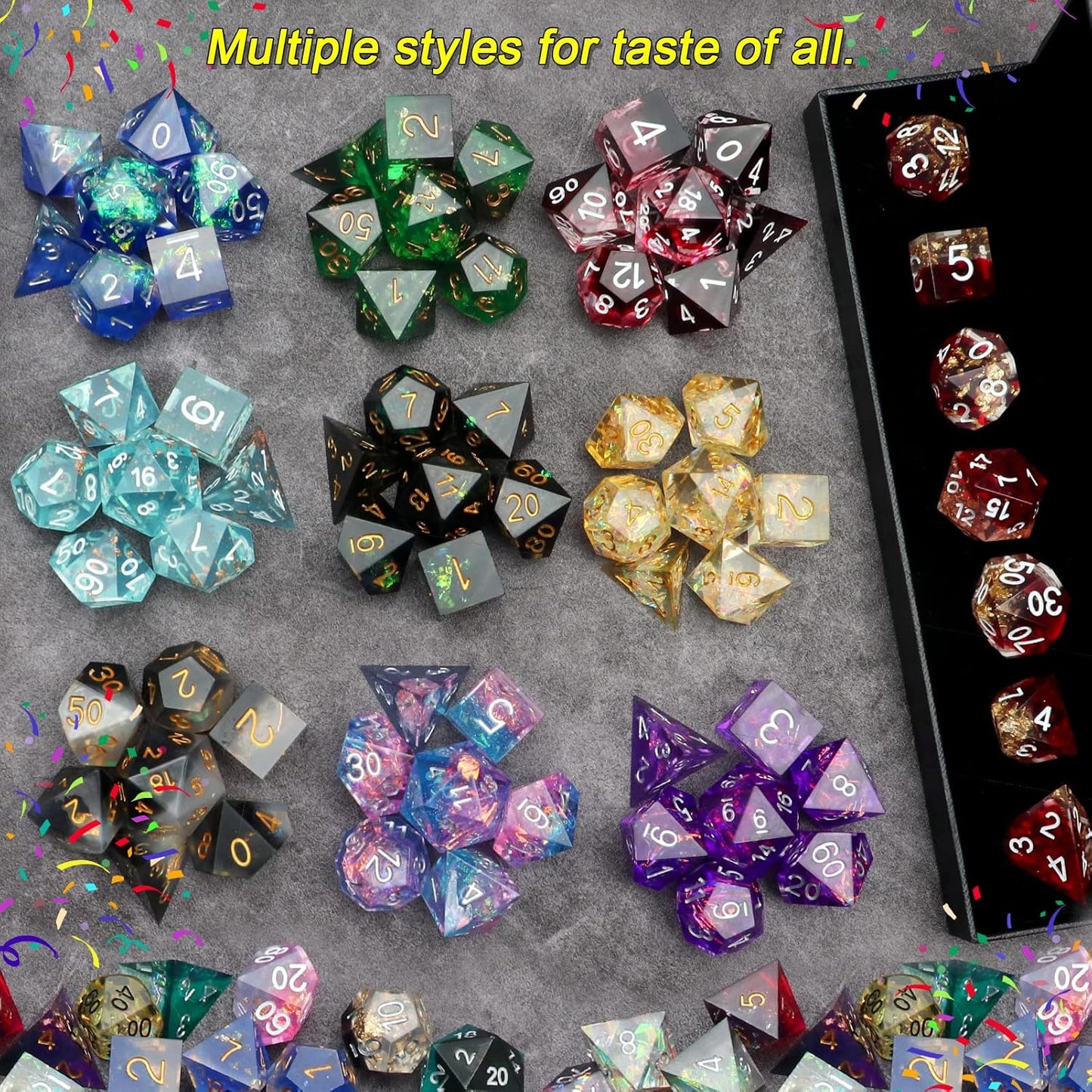 Haxtec Mystery DND Dice Set Sharp Edge Resin Dice with Dice Case Handmade Polyhedral D&D Dice Set for TTRPG Dungeons and Dragons DND Gifts