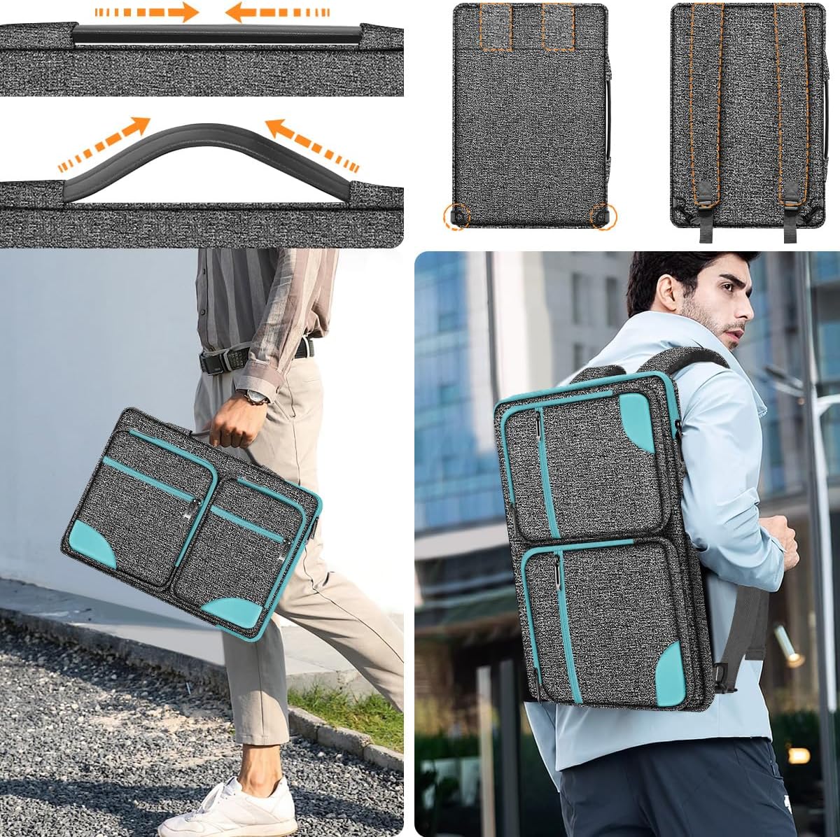 Hseok Laptop Case 15 15.6 16 inch Sleeve with Handle and Hidden Strap,Compatible with MacBook Pro 15.4 16, 360° Protective PC Briefcase with 4 Pockets for Laptop Accessory,Easy to Carrying,Sapphire