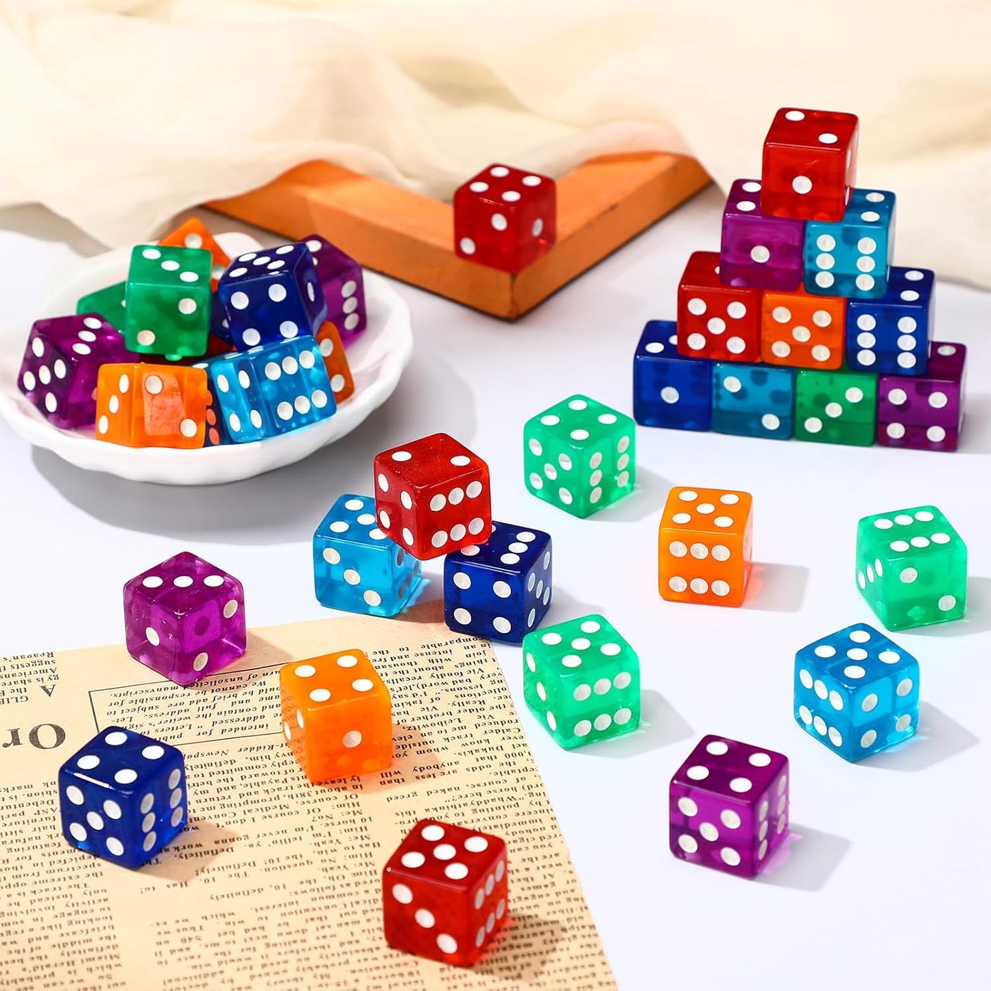 36 Piece 19 mm Casino Style Craps Dice Sets Acrylic and Translucent D6 Dice, Square W/Rounded Edge for Casino, Craps, Table Games and Board Games (Classic Color)