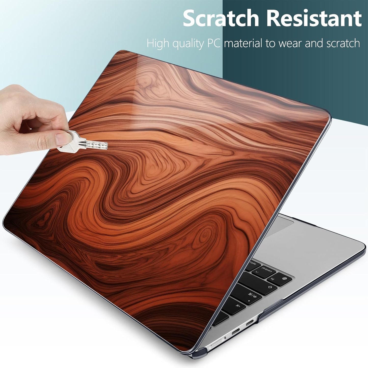 TWOLSKOO Compatible with M4 MacBook Air 15 inch Case 2025-2023 Released Model M4 A3241 M3 A3114 M2 A2941, Plastic Hard Shell & Screen Protector & Keyboard Cover & Type C Adapter, Wood Grain