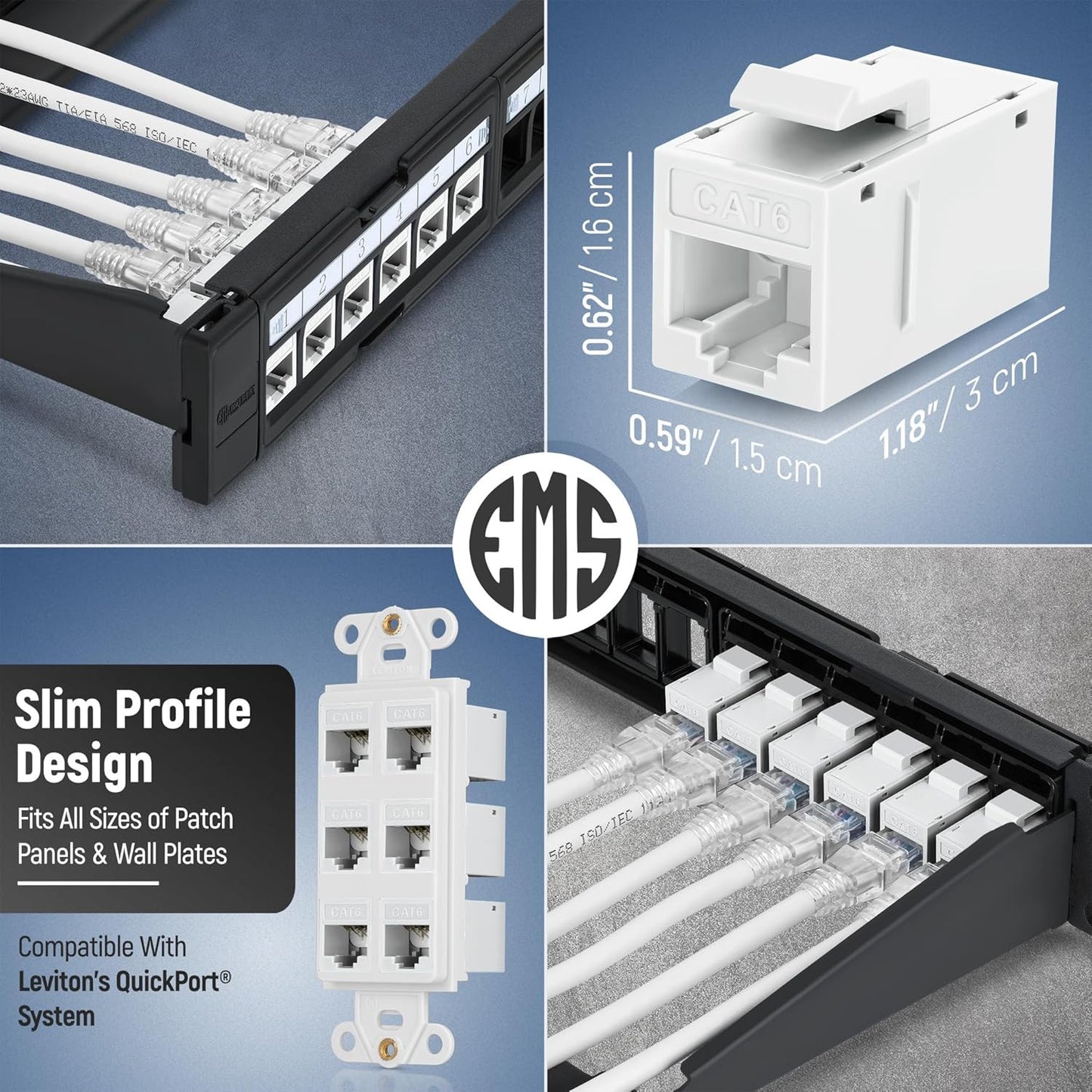 Everest RJ45 CAT6 Keystone Coupler in White (12-Pack) - RJ45 Coupler - Cat6 Keystone Jacks